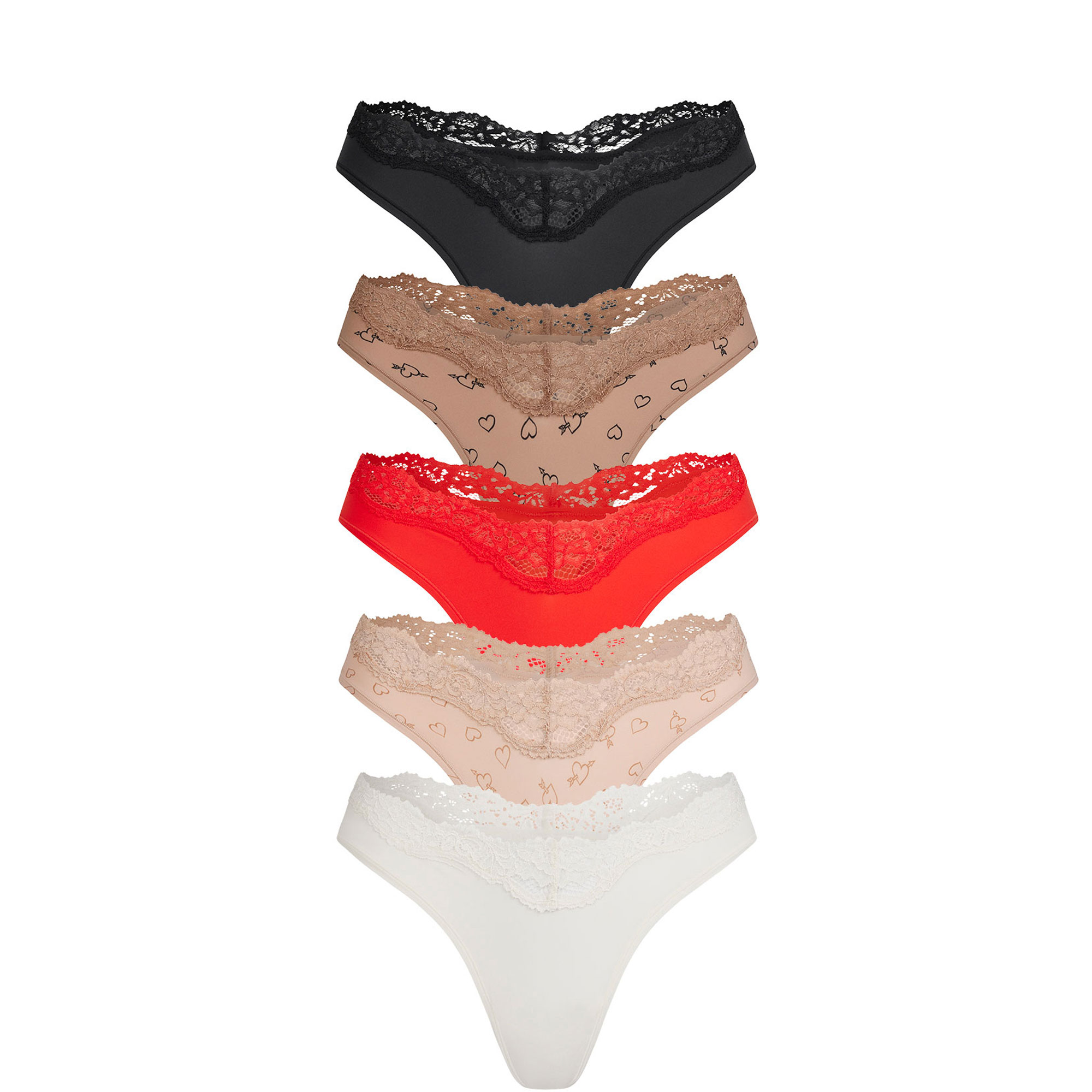 Dipped Thong 5-Pack Sketched Hearts Multi