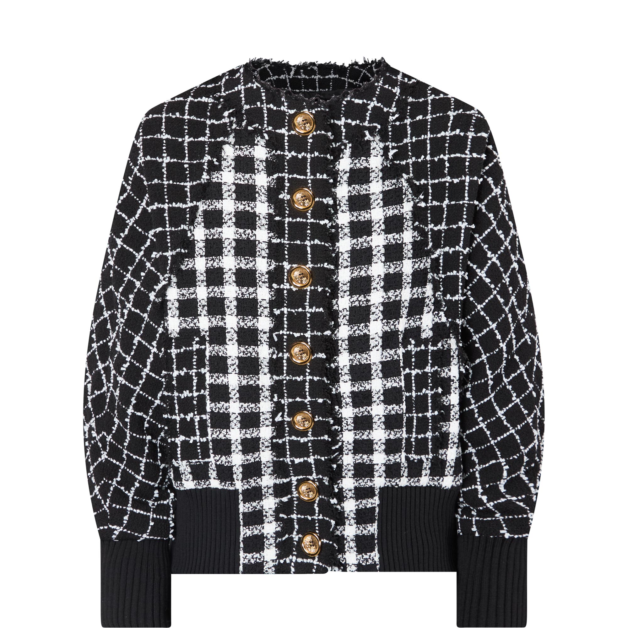 Crest Buttoned Tweed Bomber Jacket