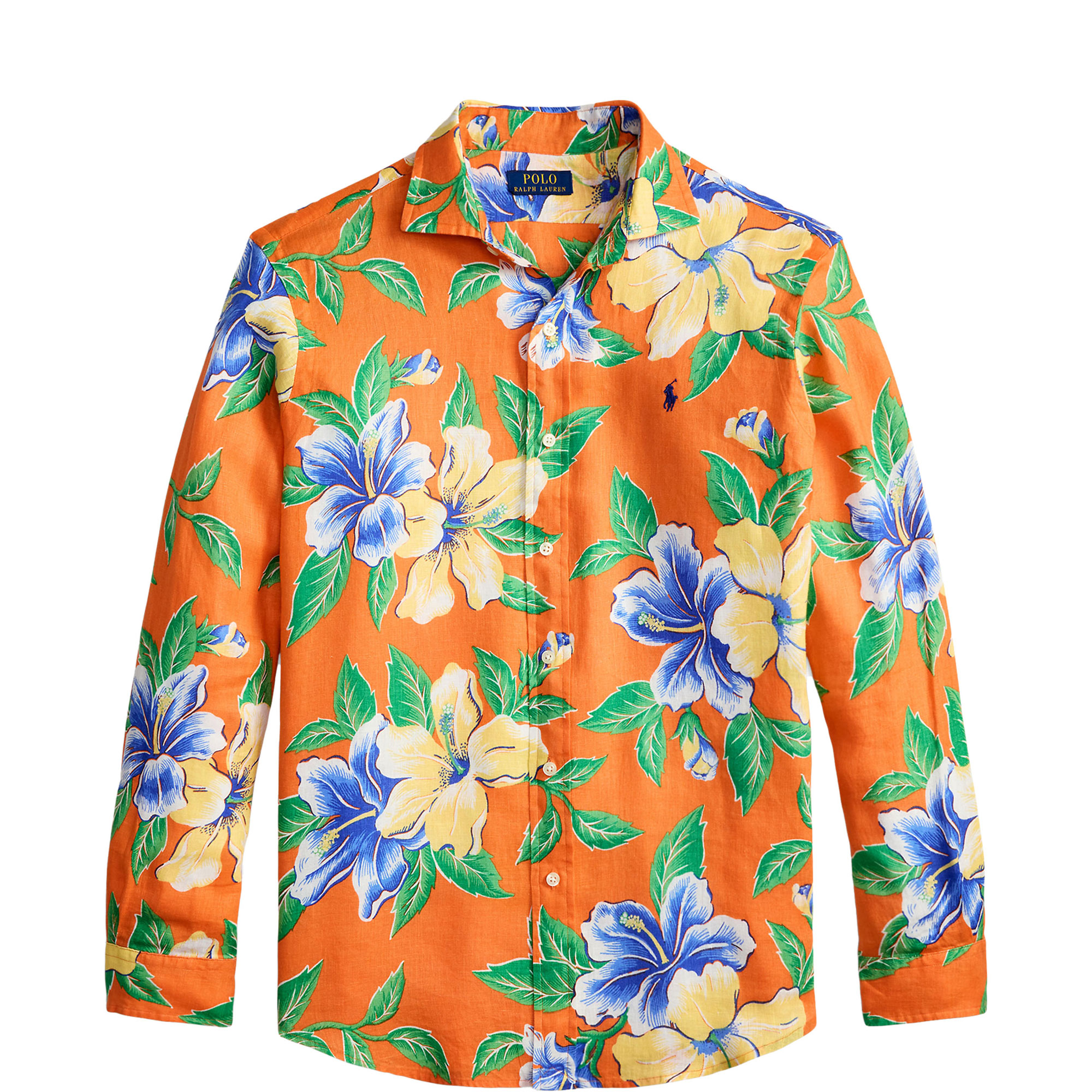 Tropical Floral Pony Logo Linen Shirt