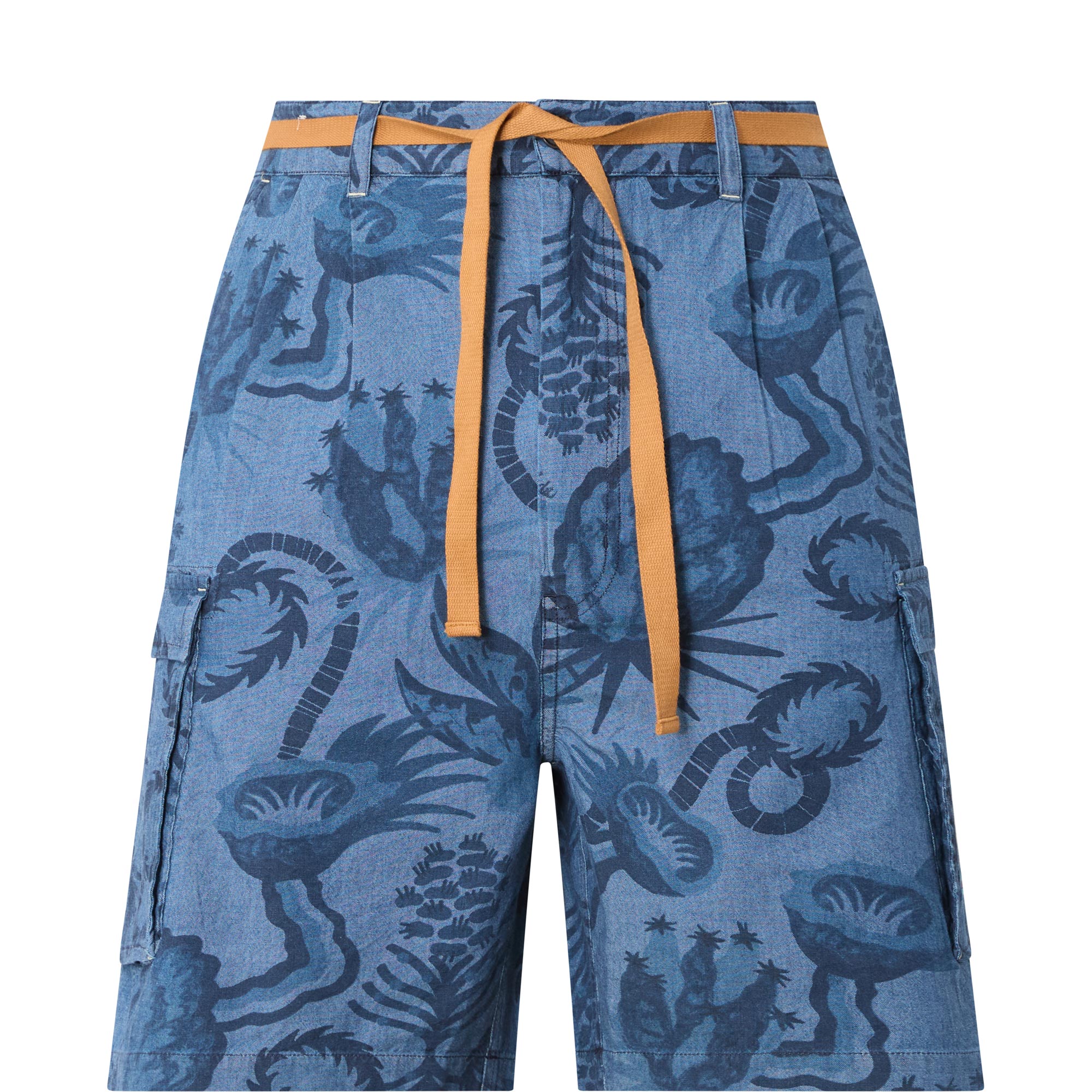 Printed Chambray Cargo Shorts