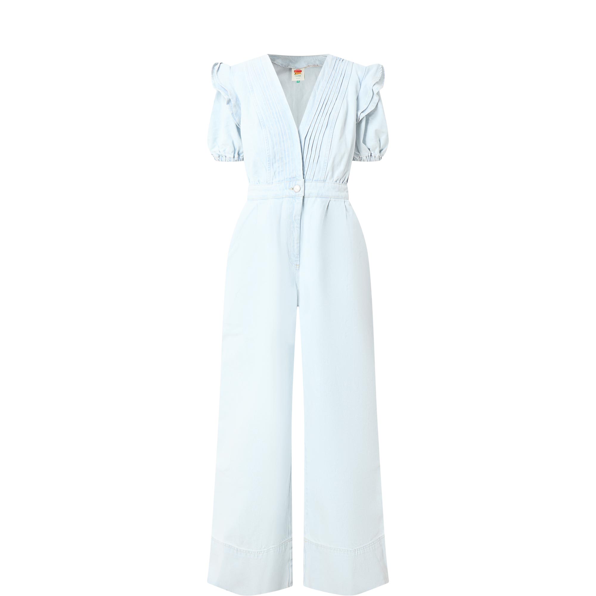 Puff Sleeve Pintuck Denim Jumpsuit