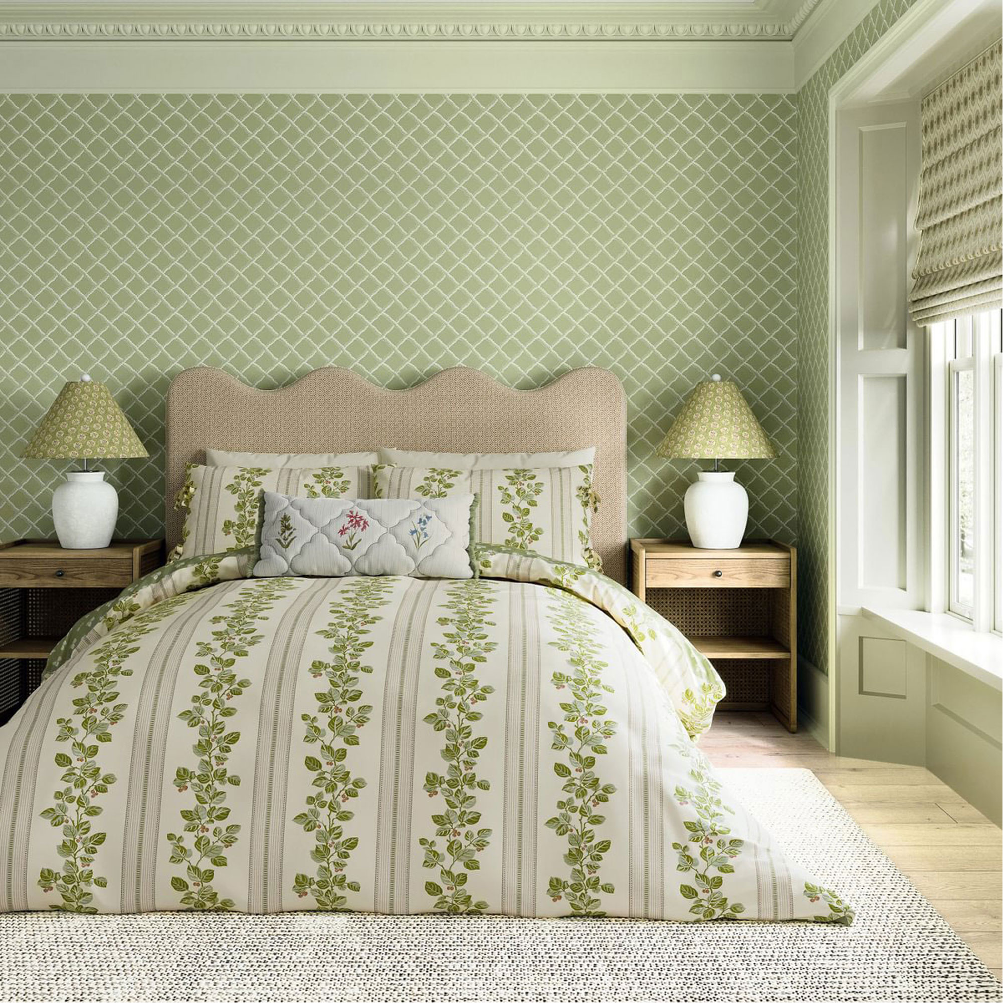 Cobnut Stripe Duvet Set Leaf Green