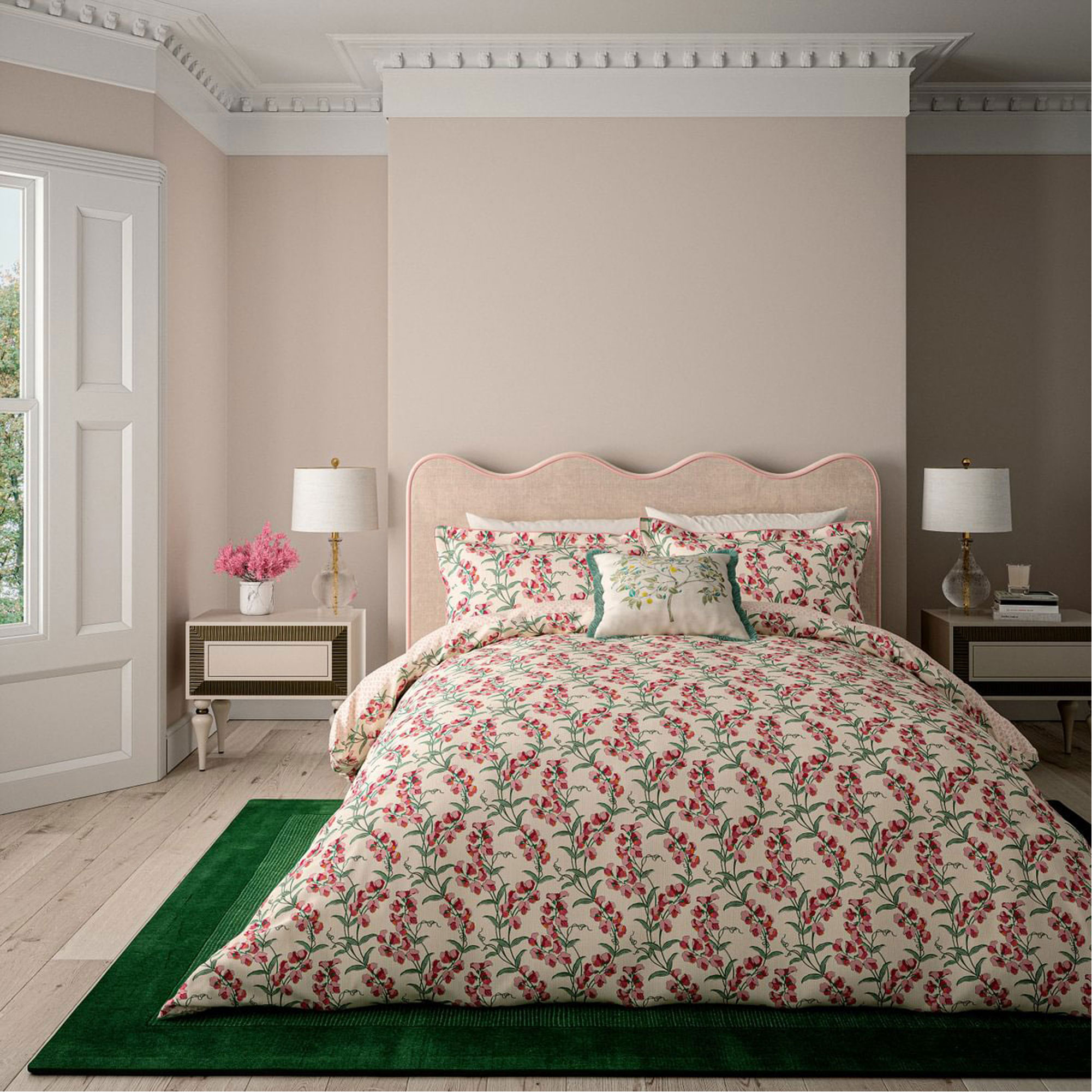 Tendrils Duvet Set Green & Pink