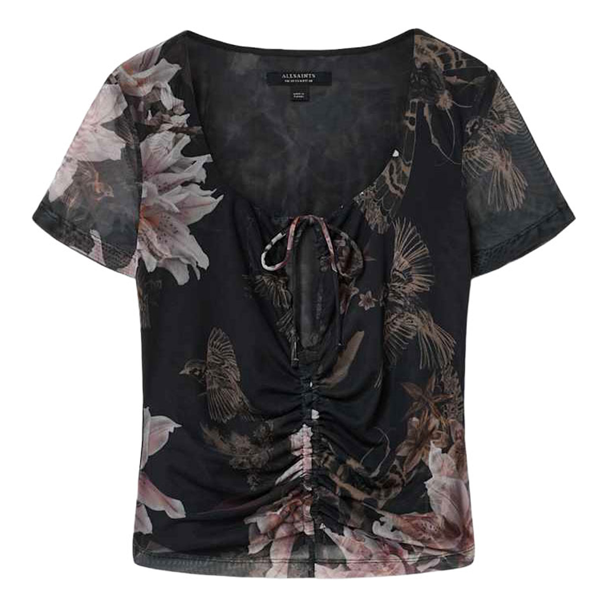 Allsaints Gabby Mesh Floral Drawcord Top