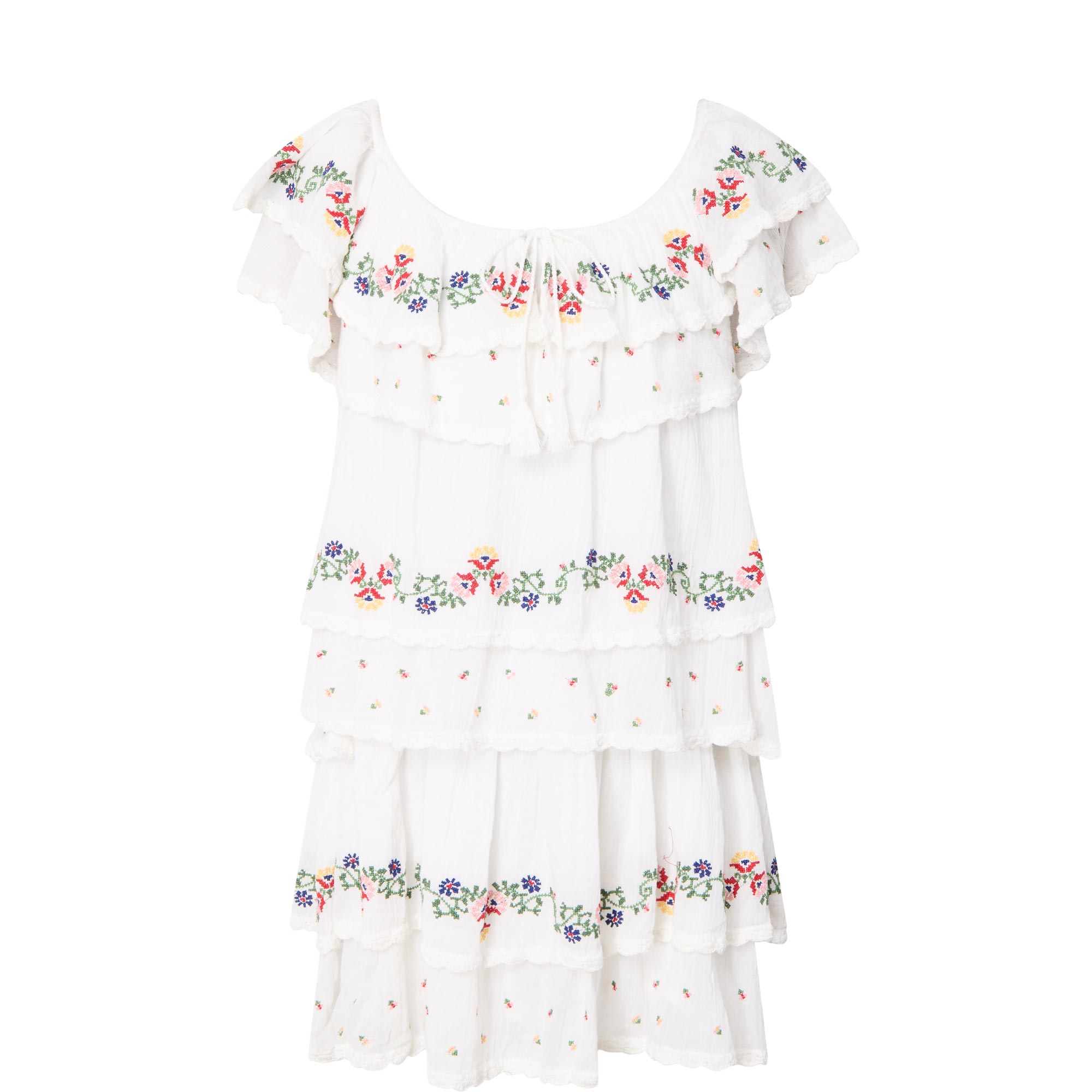 Leilani Floral Embroidered Tiered Mini Dress