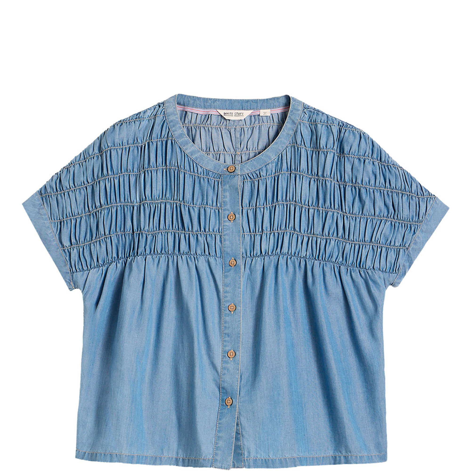 Tammie Chambray Shirred Blouse