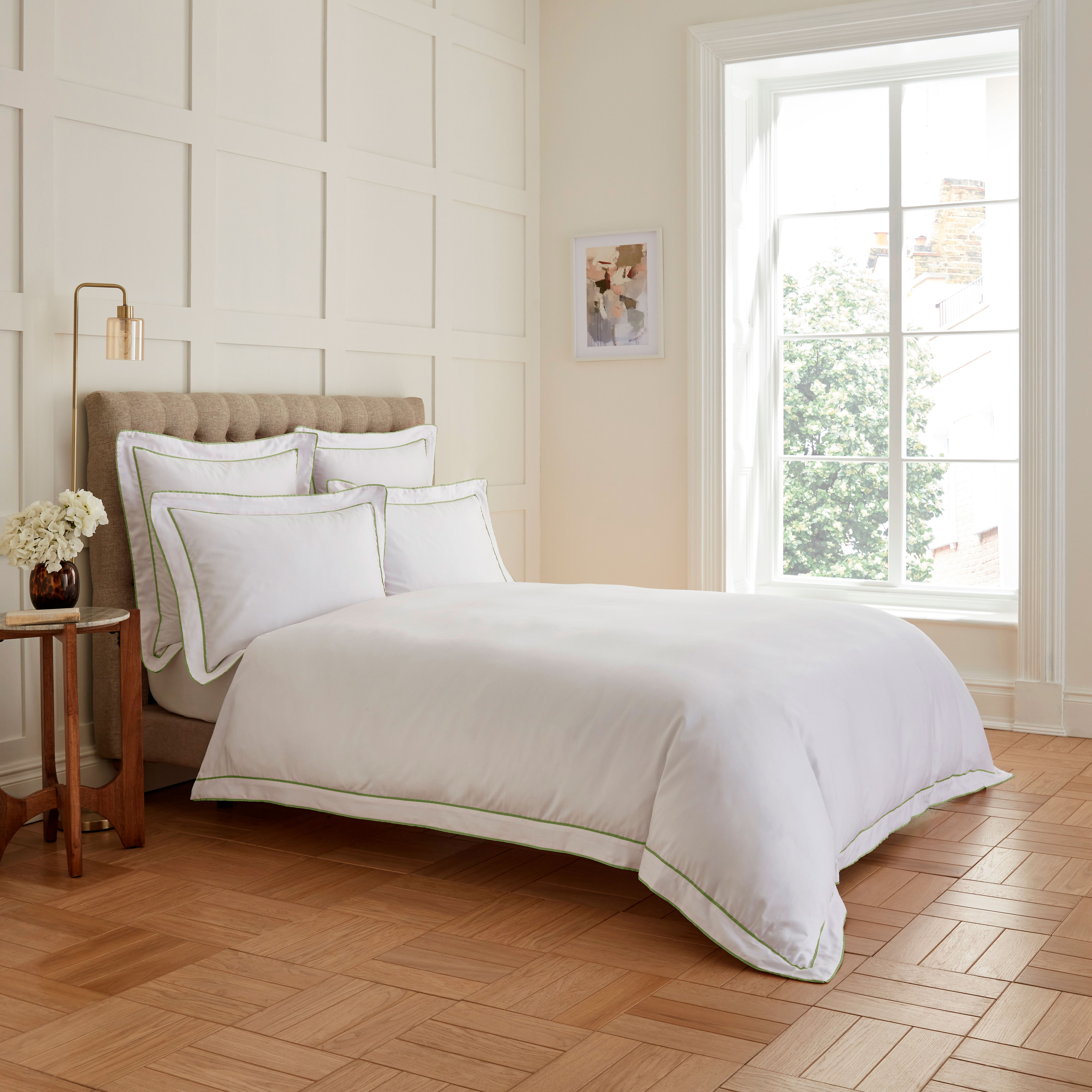 400 Thread Count Double Tape Edge Sage on White