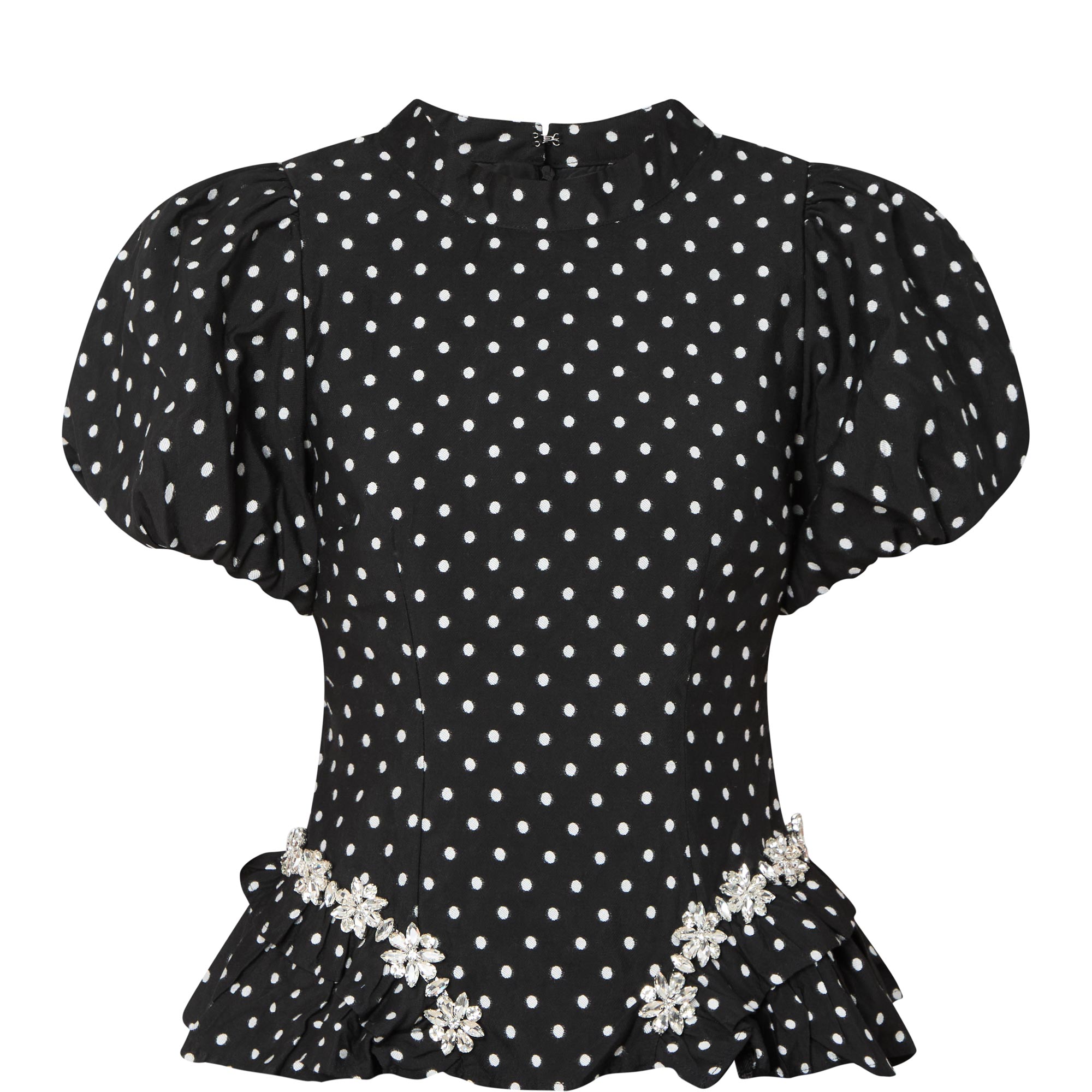 Scene Puff-Sleeve Polka Dot Blouse