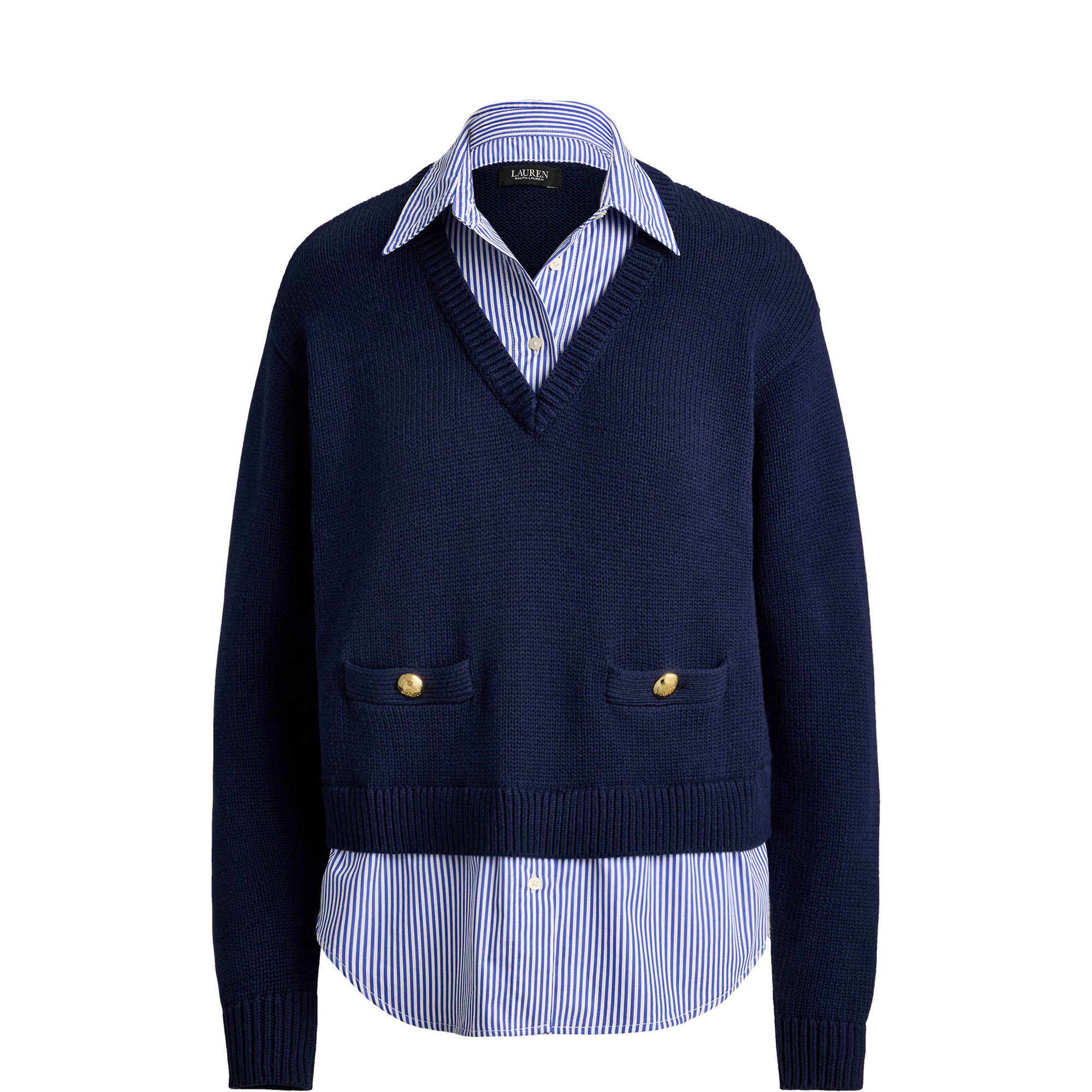 Layered Shirt Insert Knitted Sweater