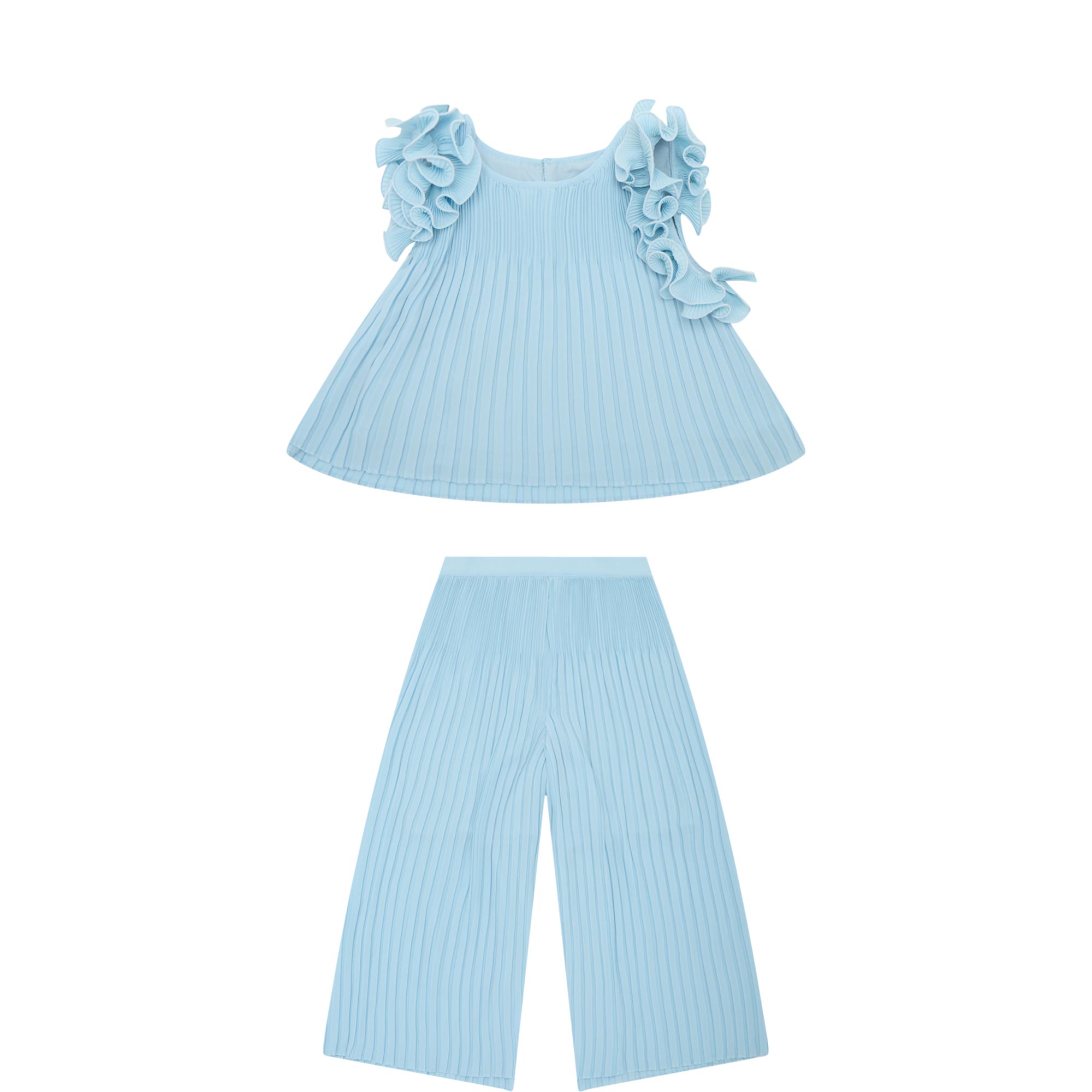 Ruffle Pleated Top & Trousers Two-Piece Set