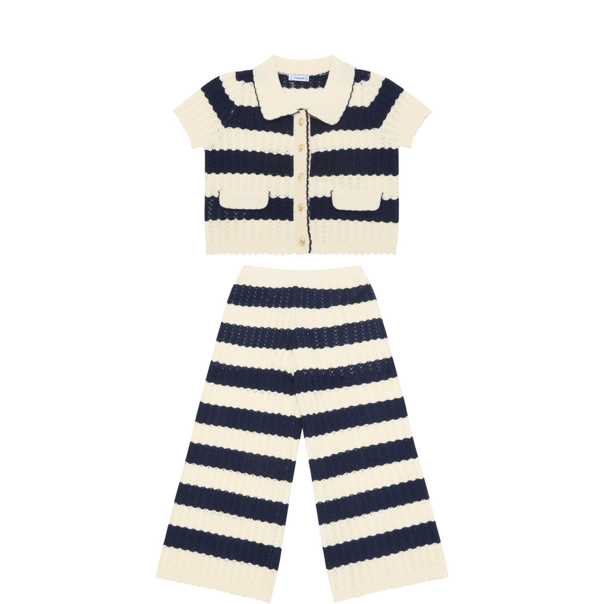 Stripe Knit Cardigan & Trousers Two-Piece Set