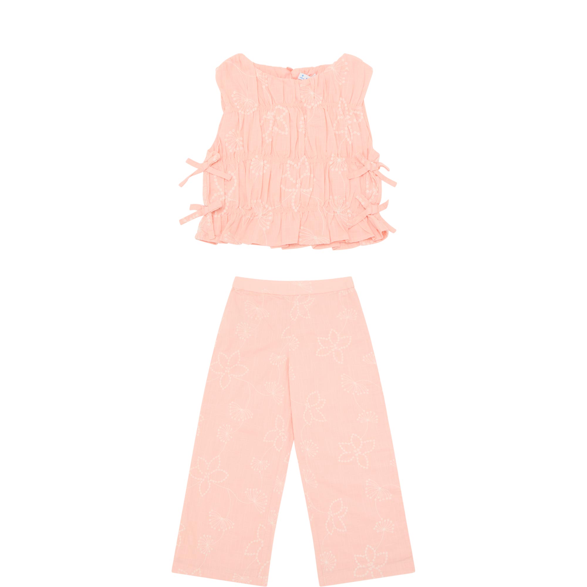 Broderie Smocked Top & Trousers Two-Piece Set