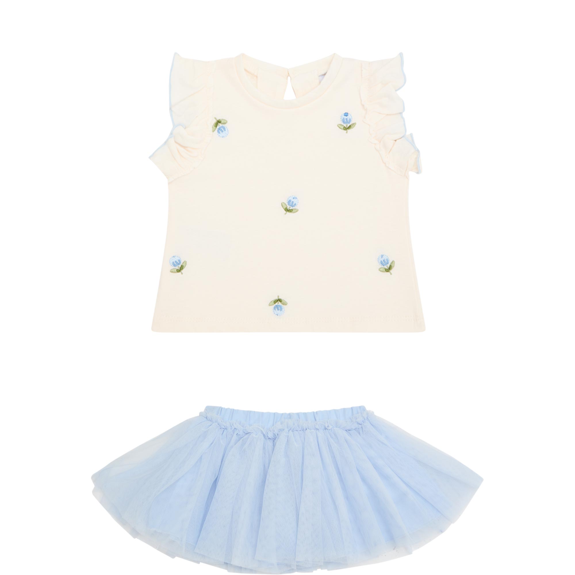 Floral T-Shirt & Tulle Skirt Two-Piece Set