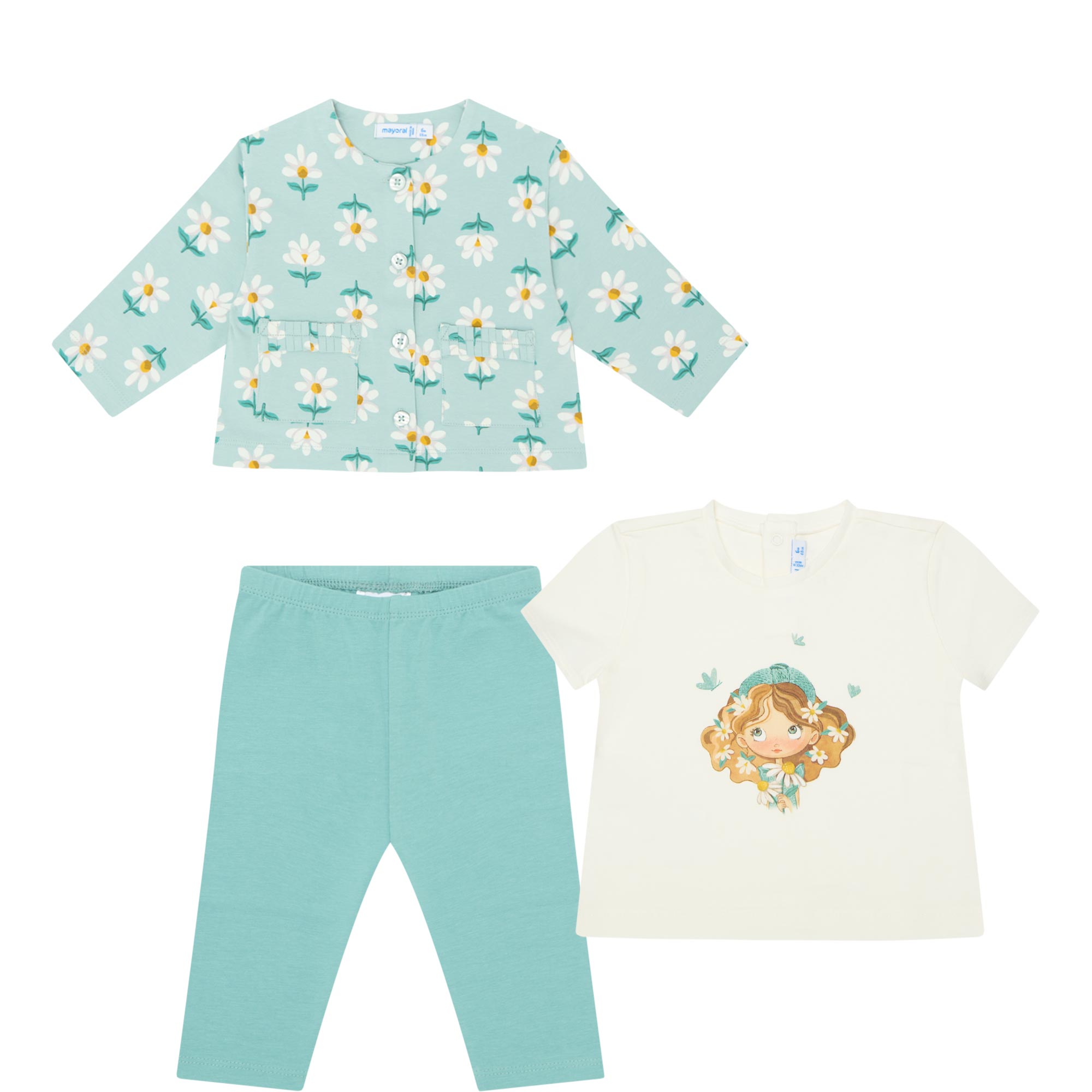 Floral Cardigan, Top & Leggings Three-Piece Set