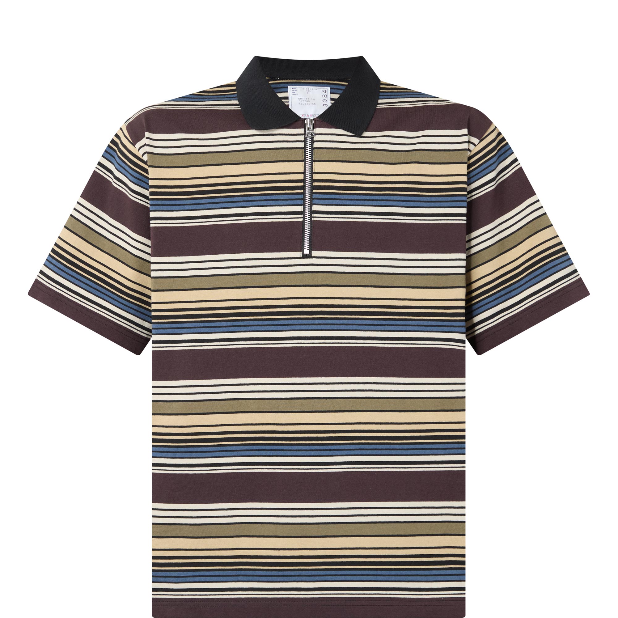 Horizontal Striped Half-Zip Polo Shirt