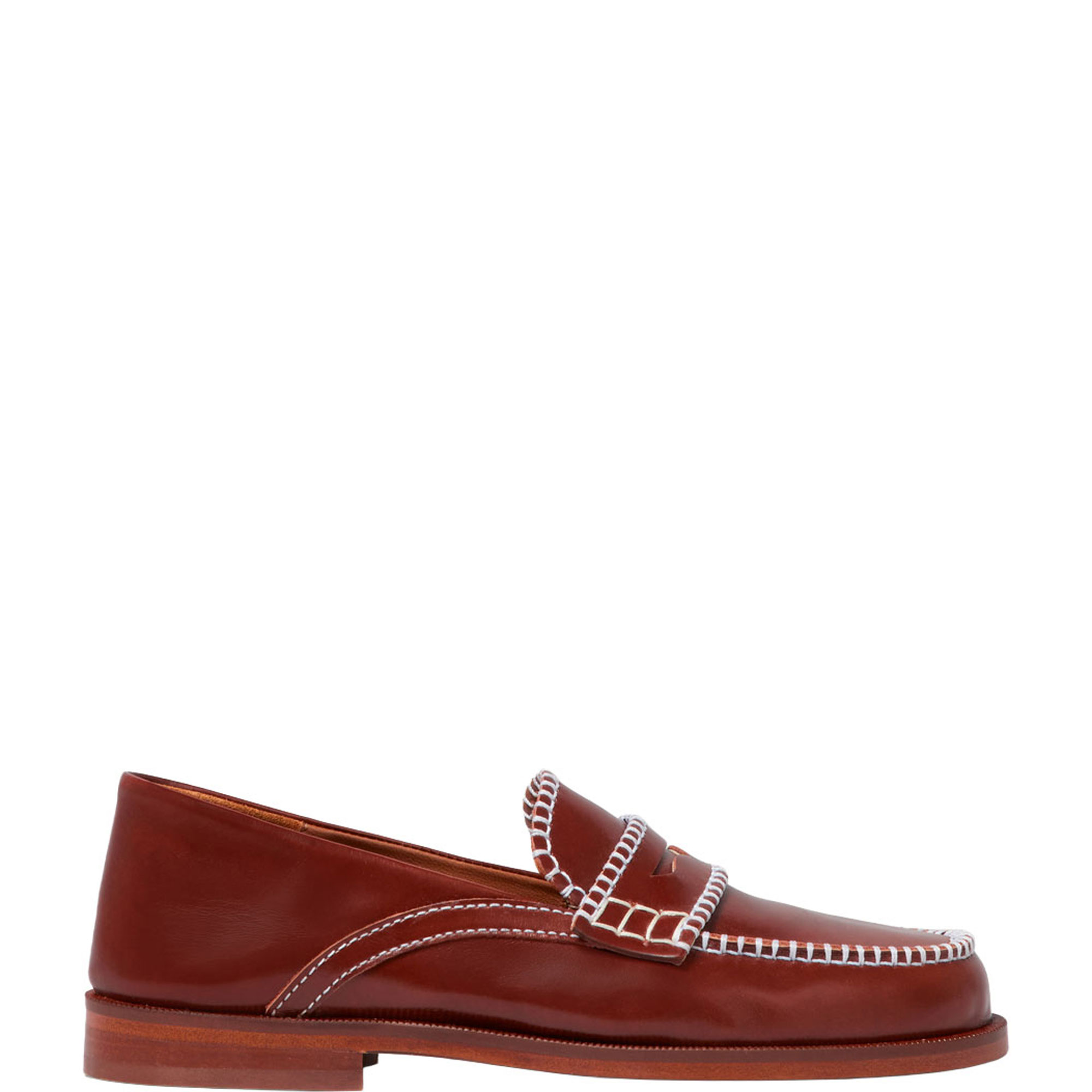 Contrast Stitching Leather Loafers