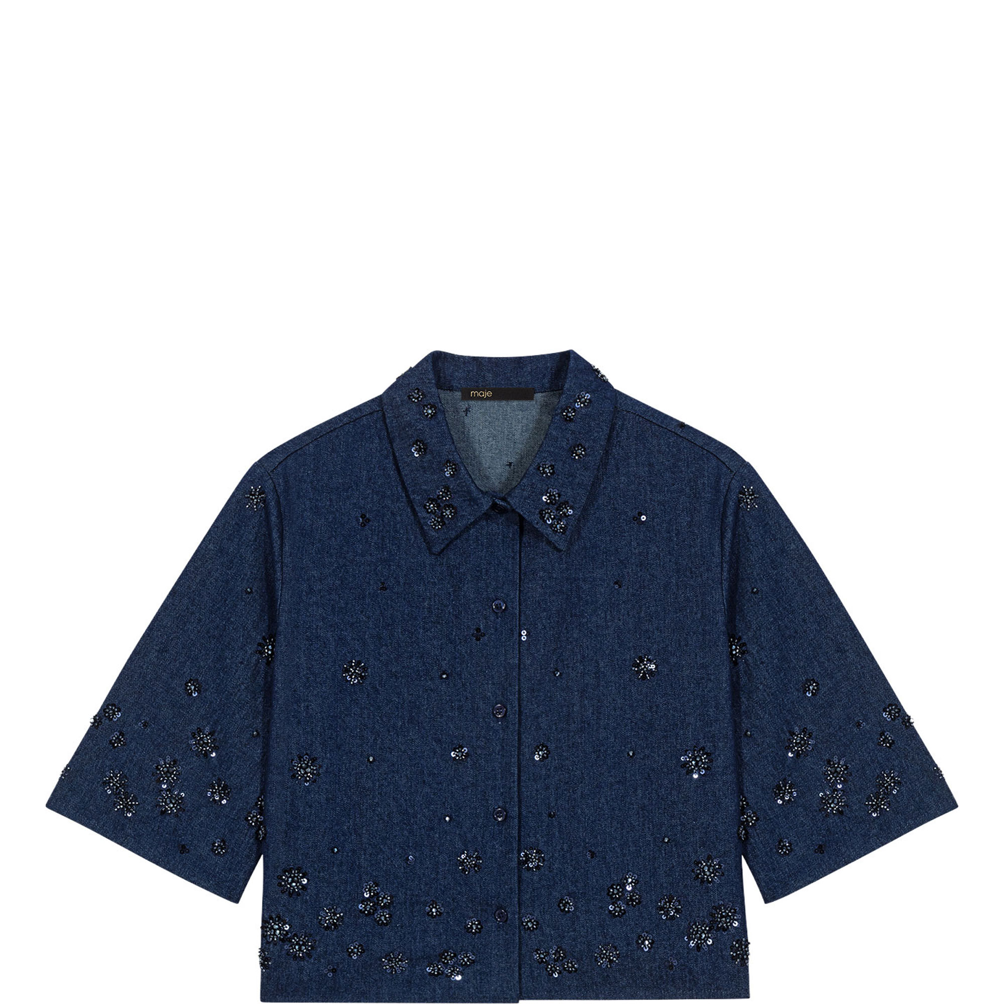 Embroidered Cropped Denim Shirt