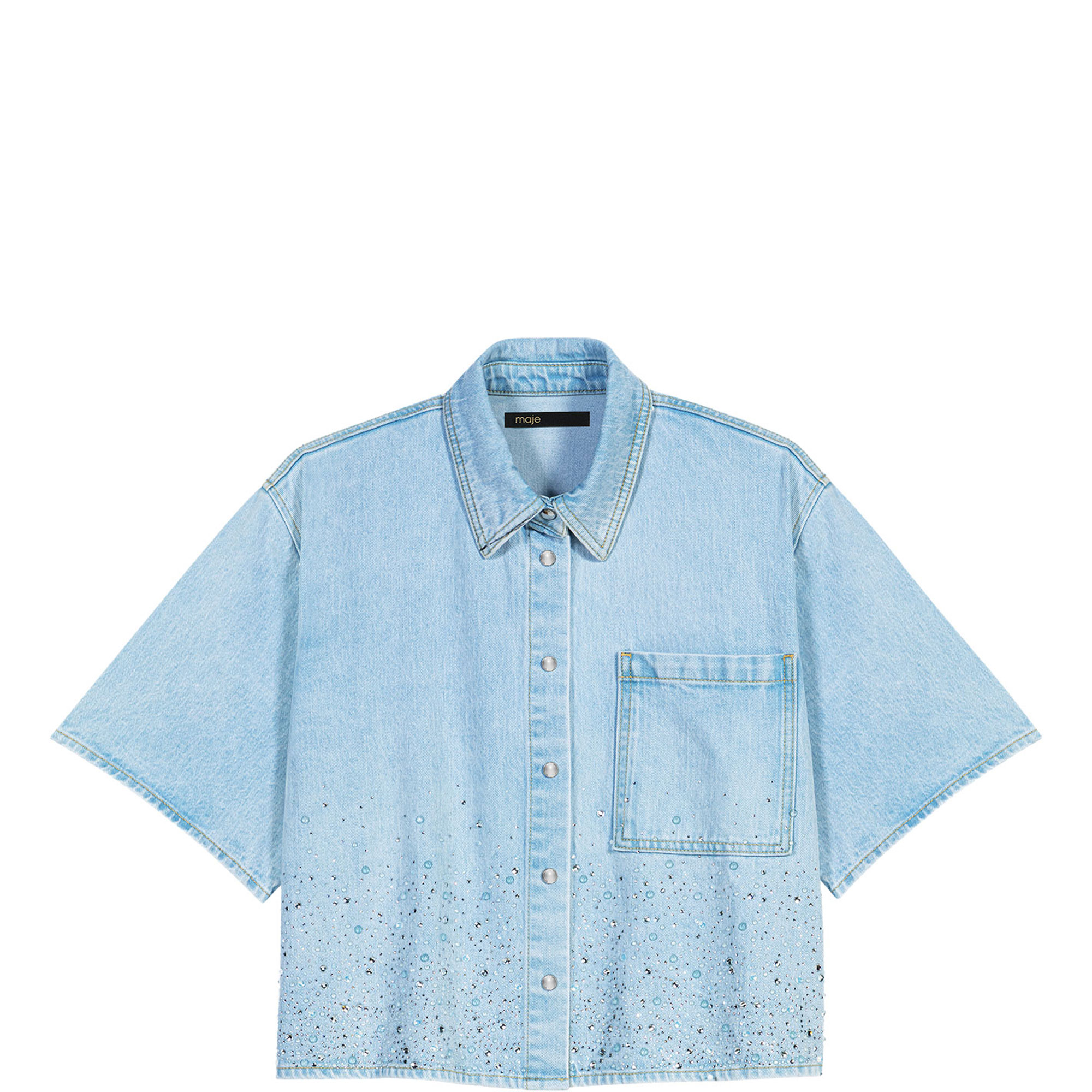 Cropped Rhinestone Denim Shirt