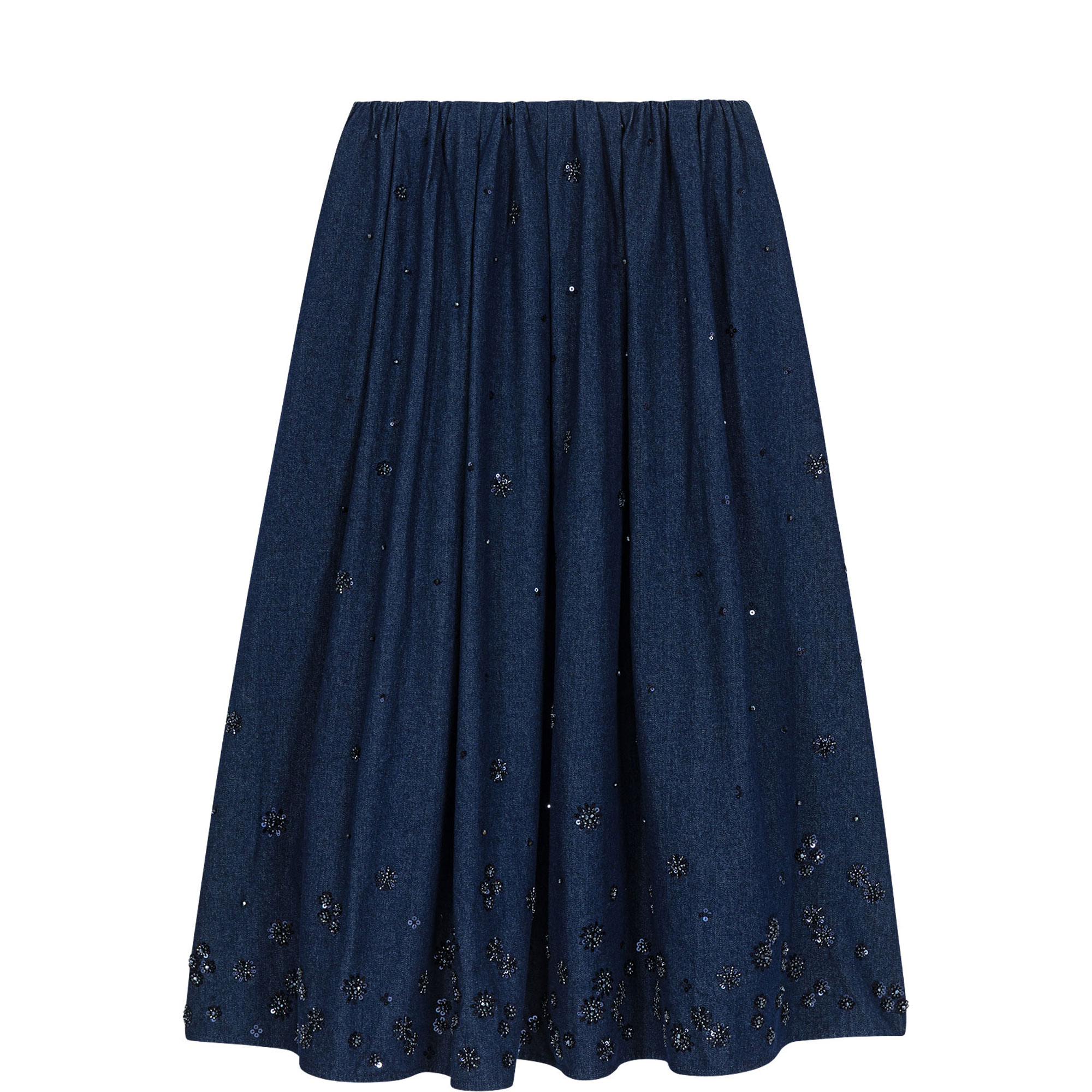 Embroidered Flared Denim Skirt