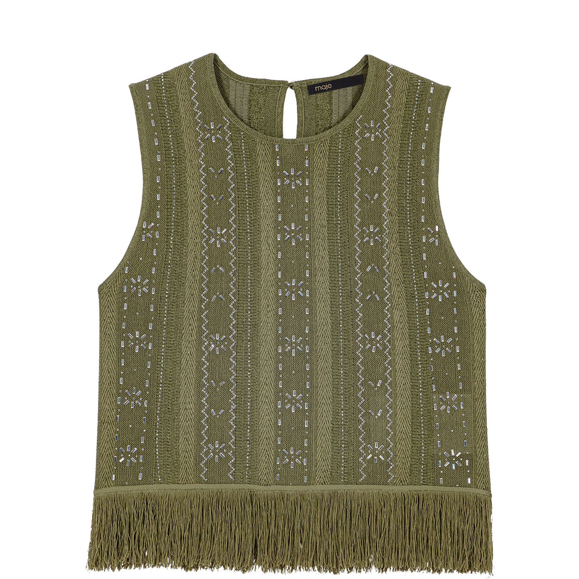 Floral Rhinestone Fringed Top