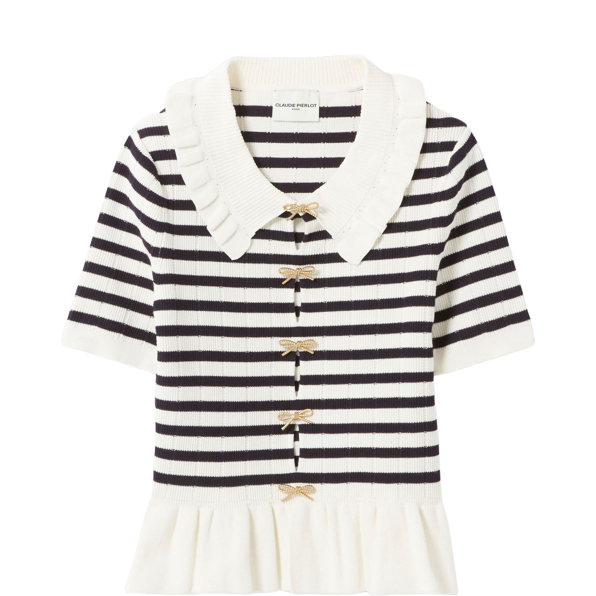 Striped Bow Detail Knitted Top