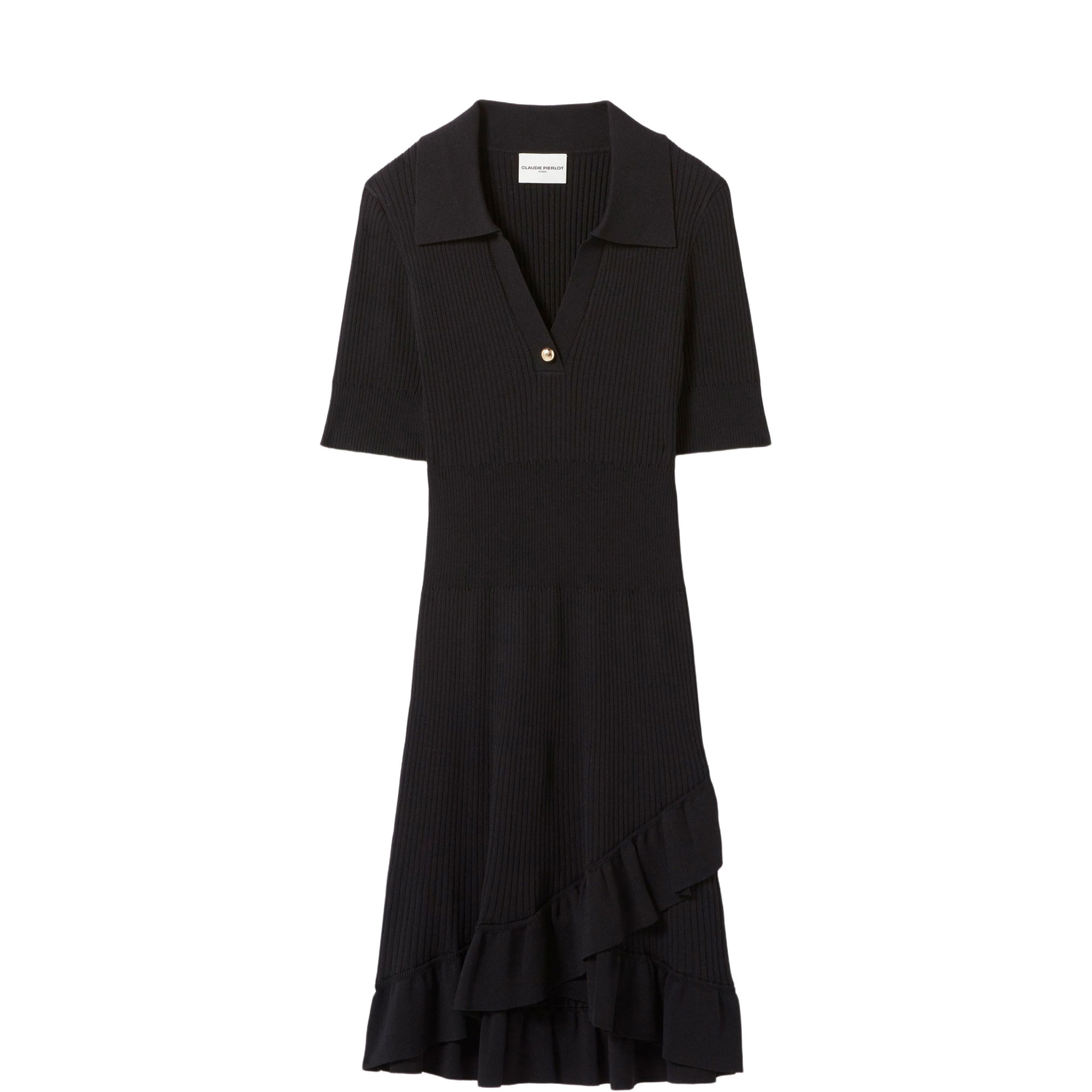 Shirt Collar Mini Knitted Dress