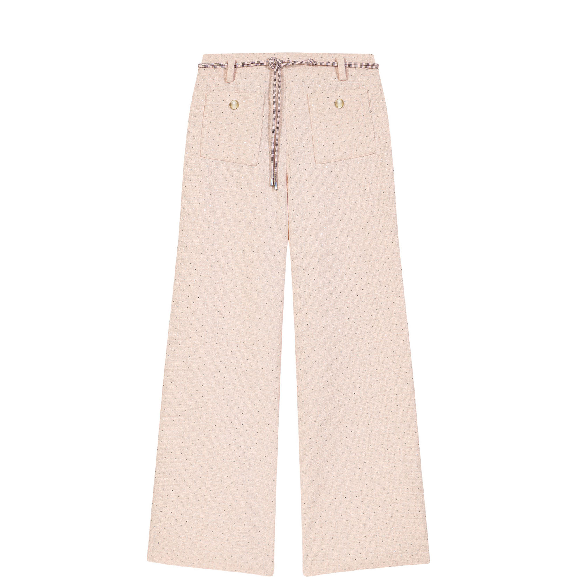 Tweed Embellished Wide Leg Trousers