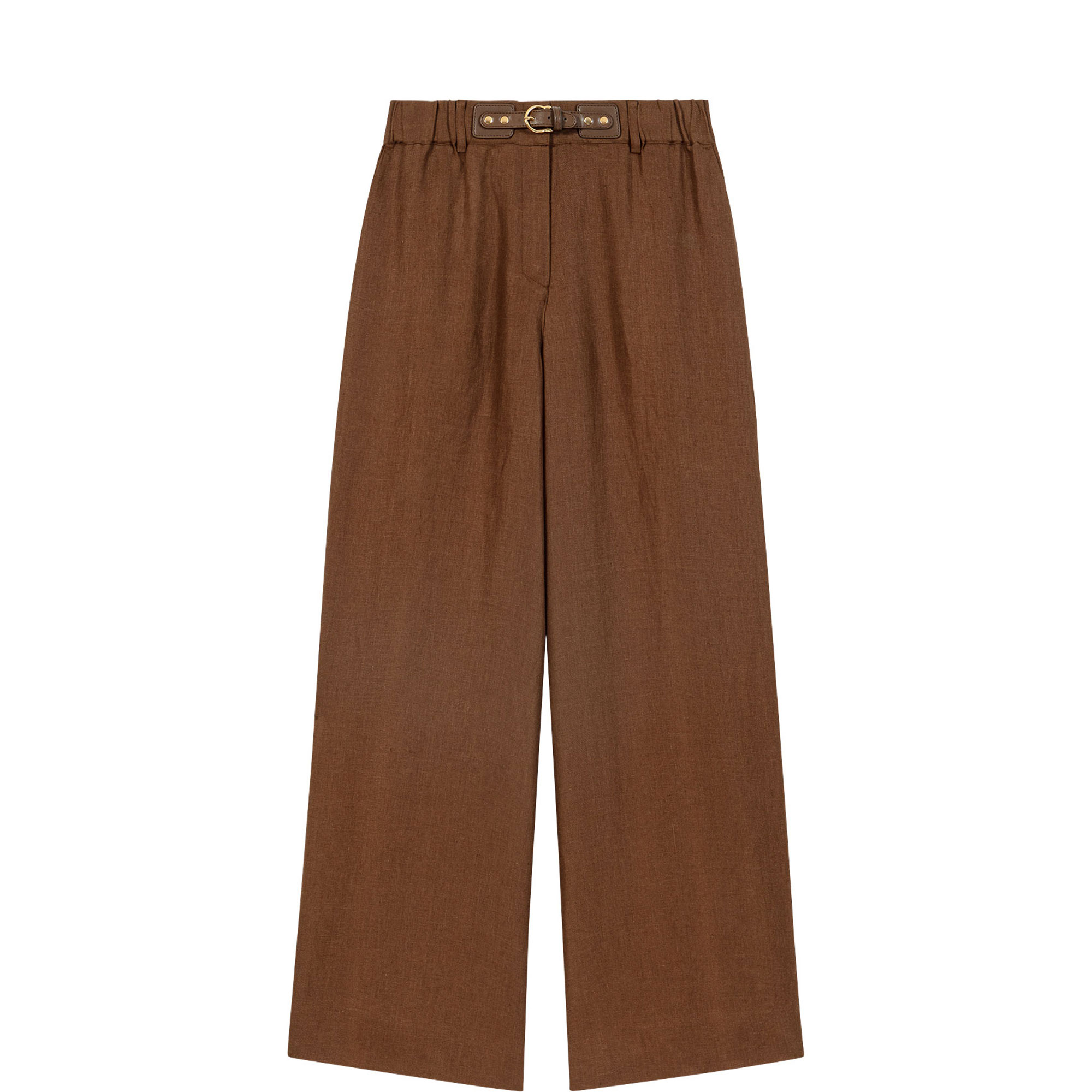 Belt Detail Linen Wide Leg Trousers