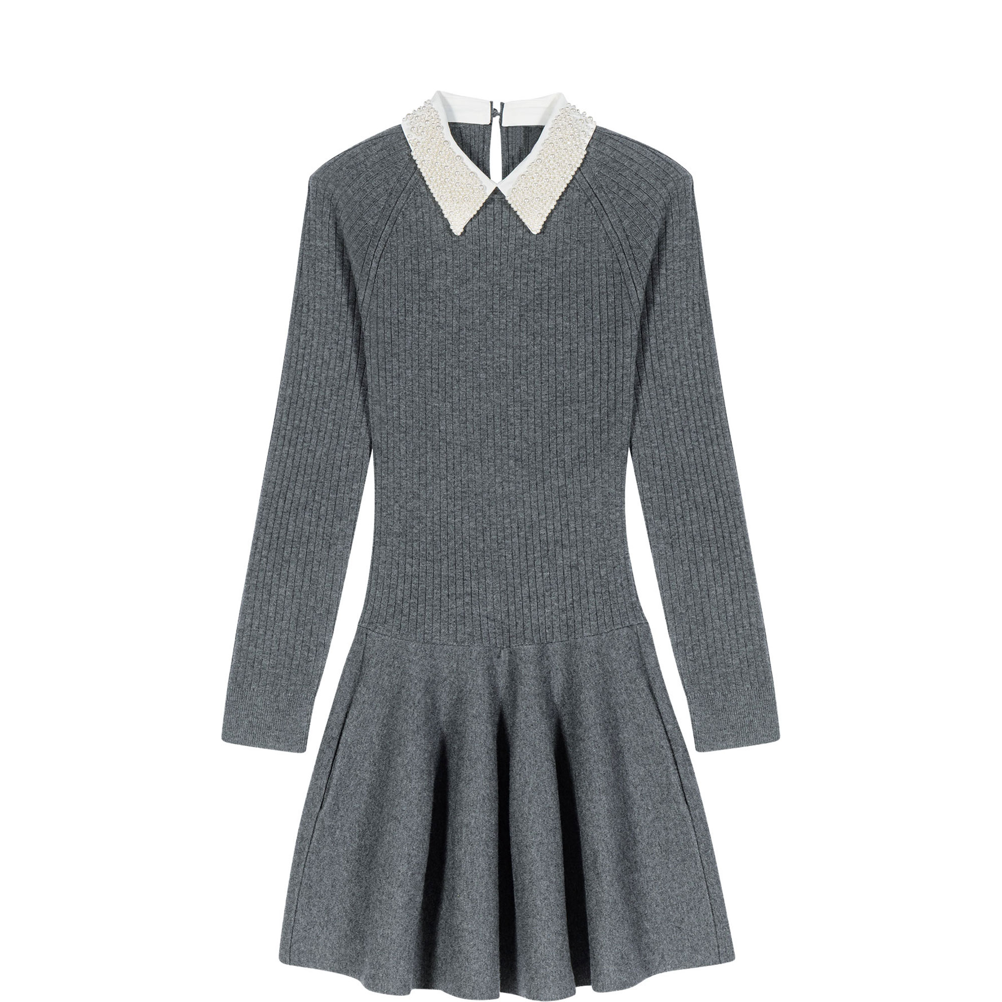 Beaded Collar Mini Knitted Dress