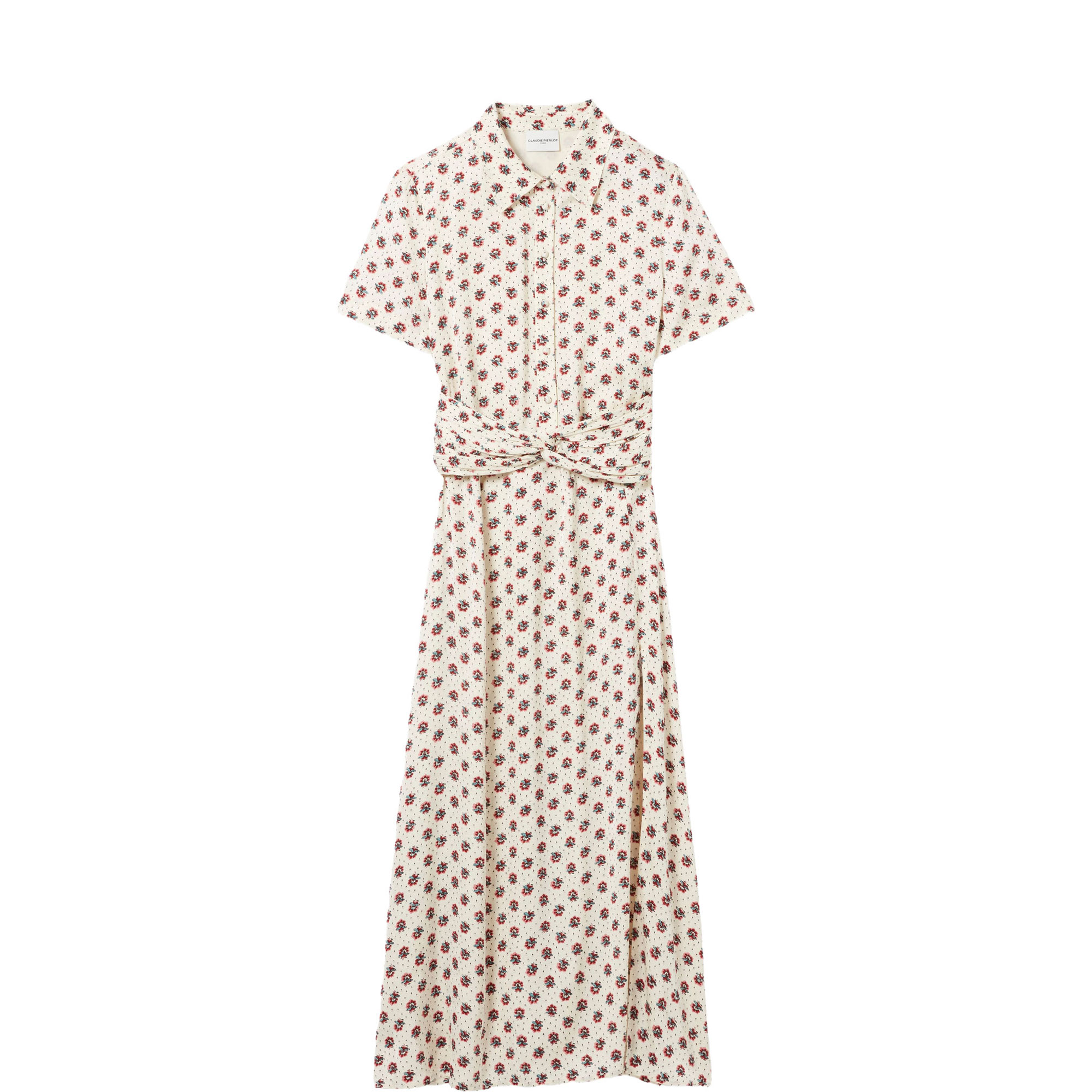 Floral Ruched Belt Flared Dress