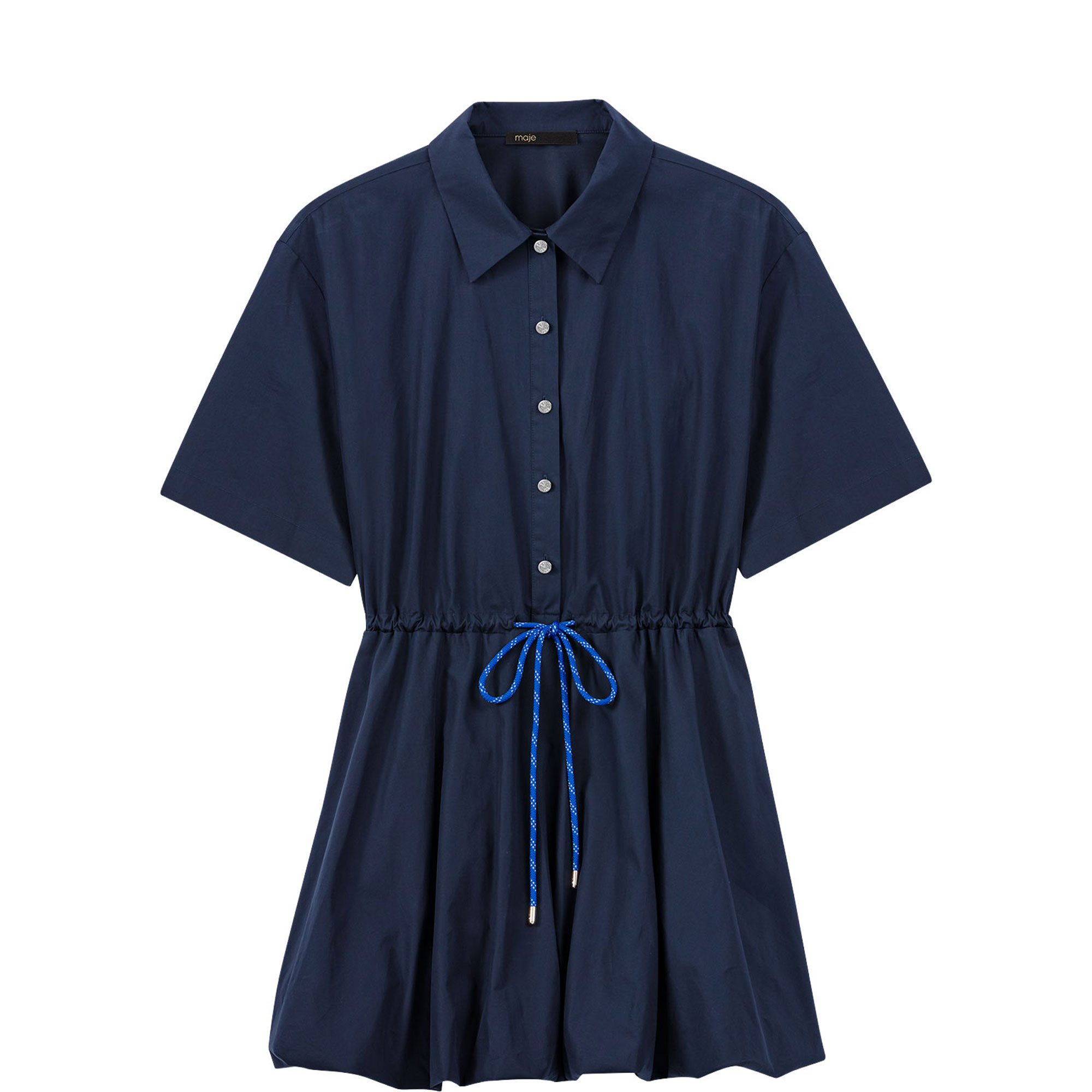 Drawstring Bubble Mini Shirt Dress