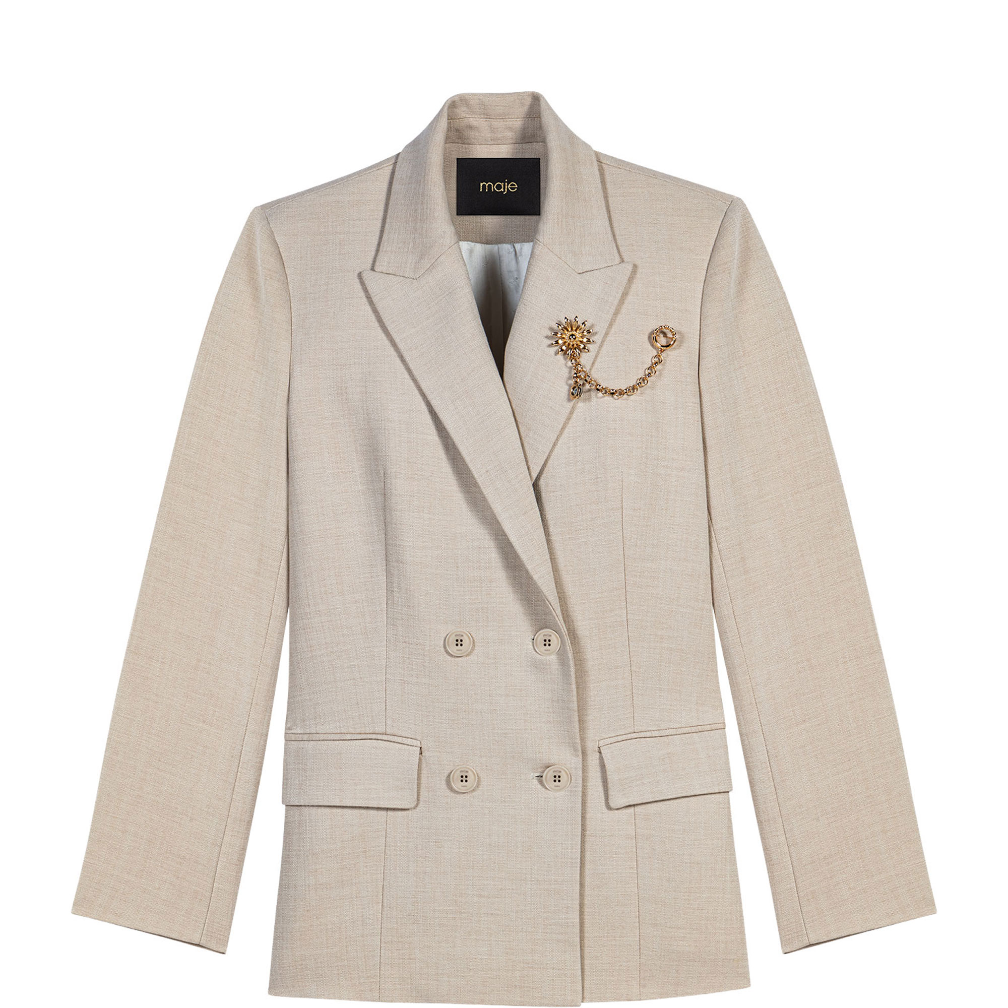 Double-Breasted Brooch Suit Jacket