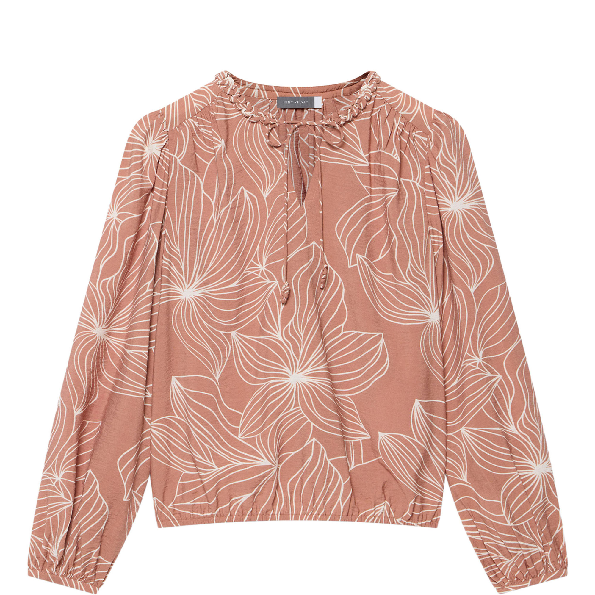 Camel Floral Tie Blouse