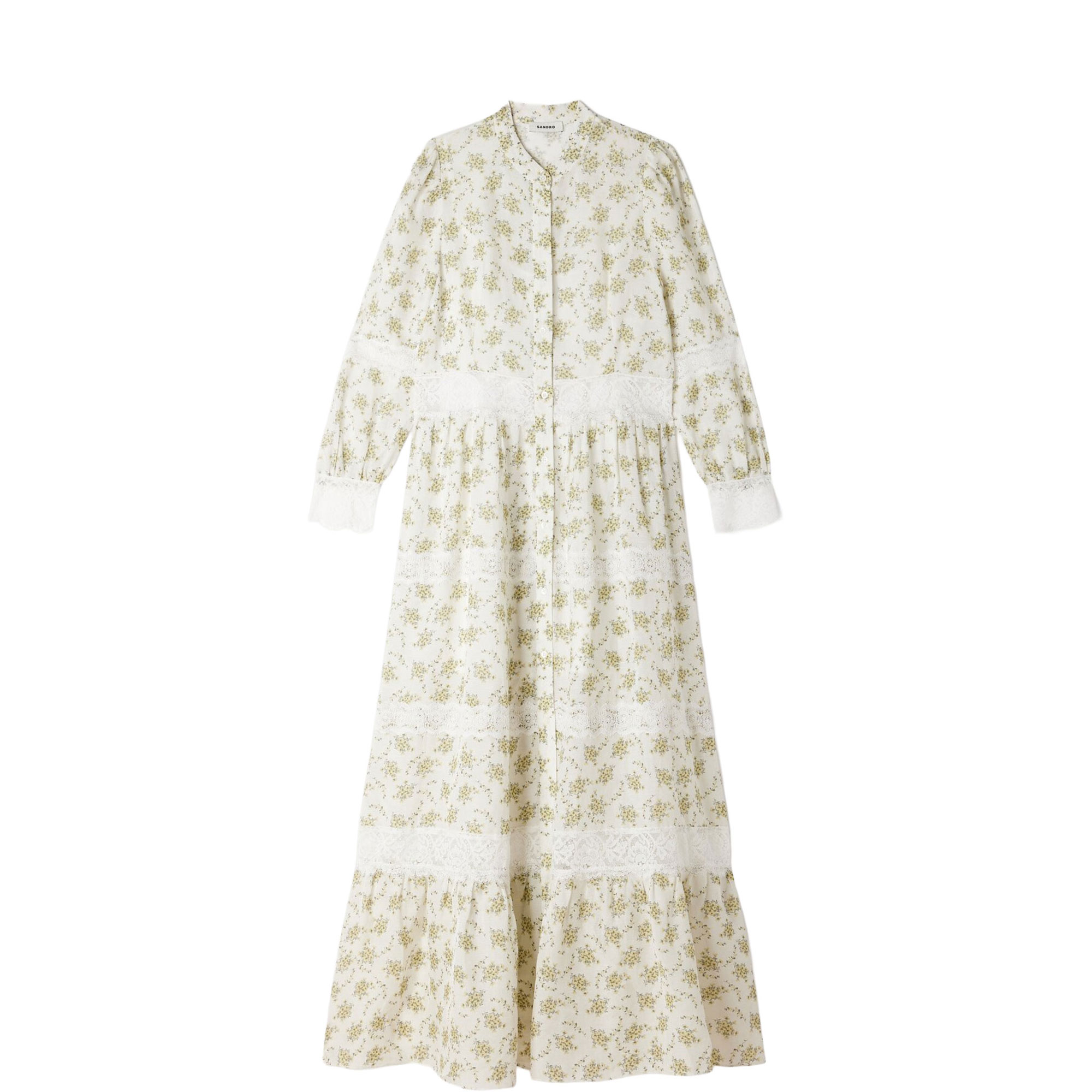 Floral Lace Trim Flared Dress