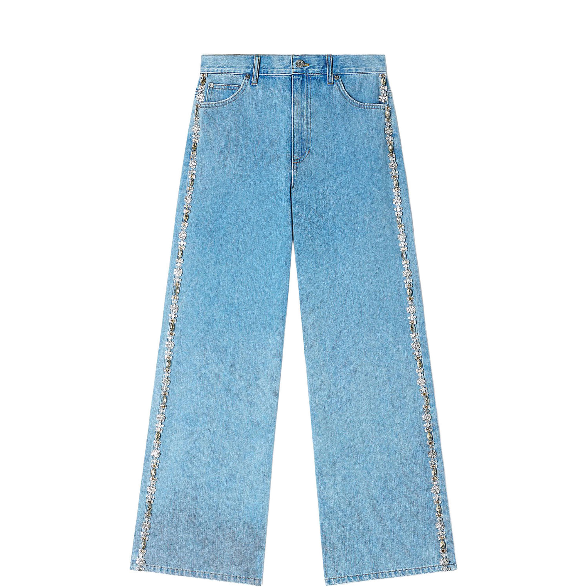 Faded Rhinestone Wide Leg Jeans