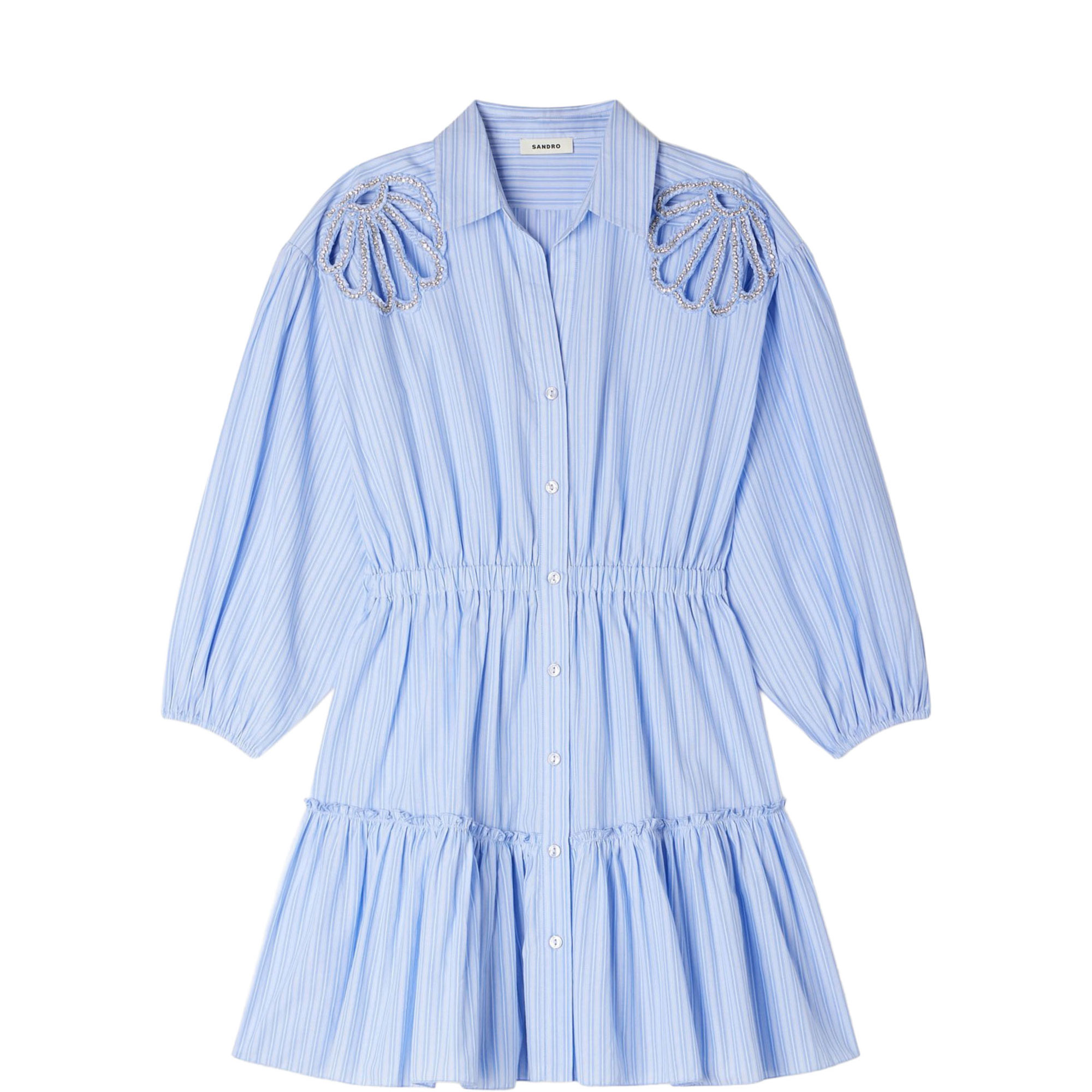 Striped Embroidered Mini Shirt Dress