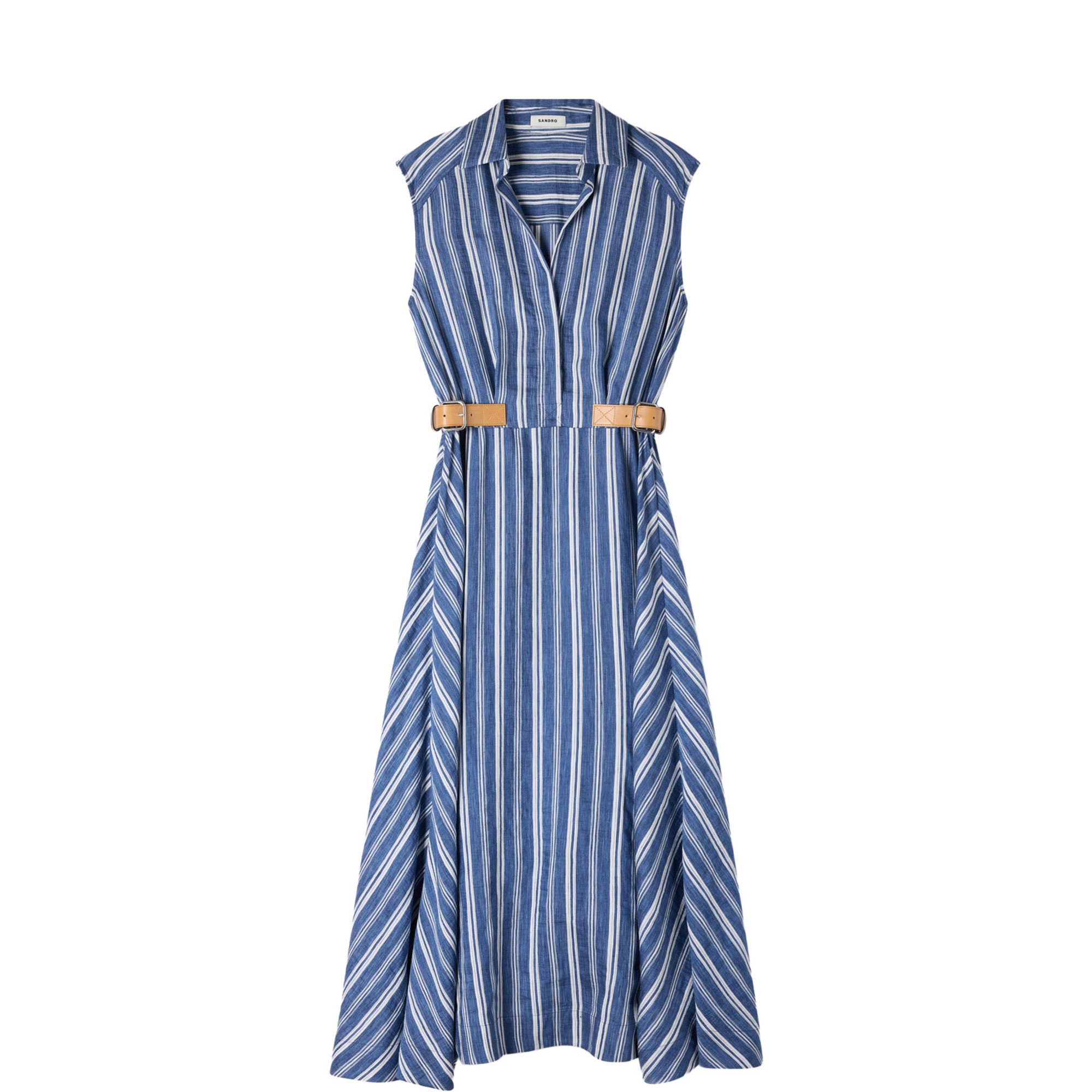 Striped Leather Tab Flared Dress