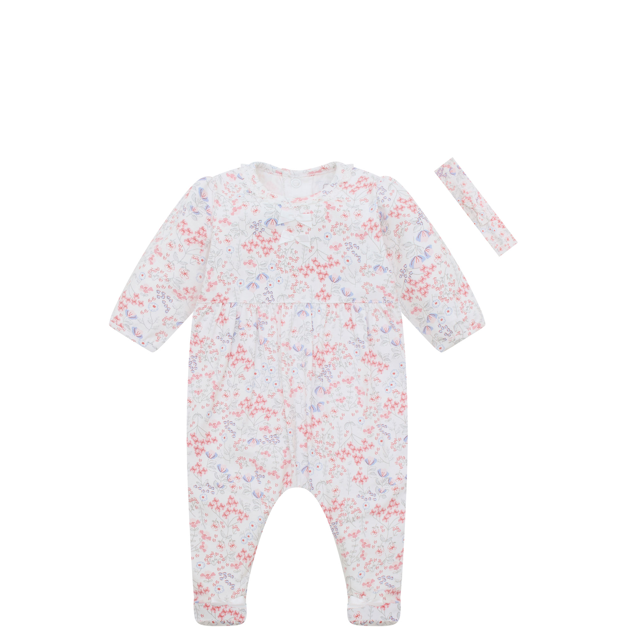 Lacey Floral Babygrow & Headband Two-Piece Set