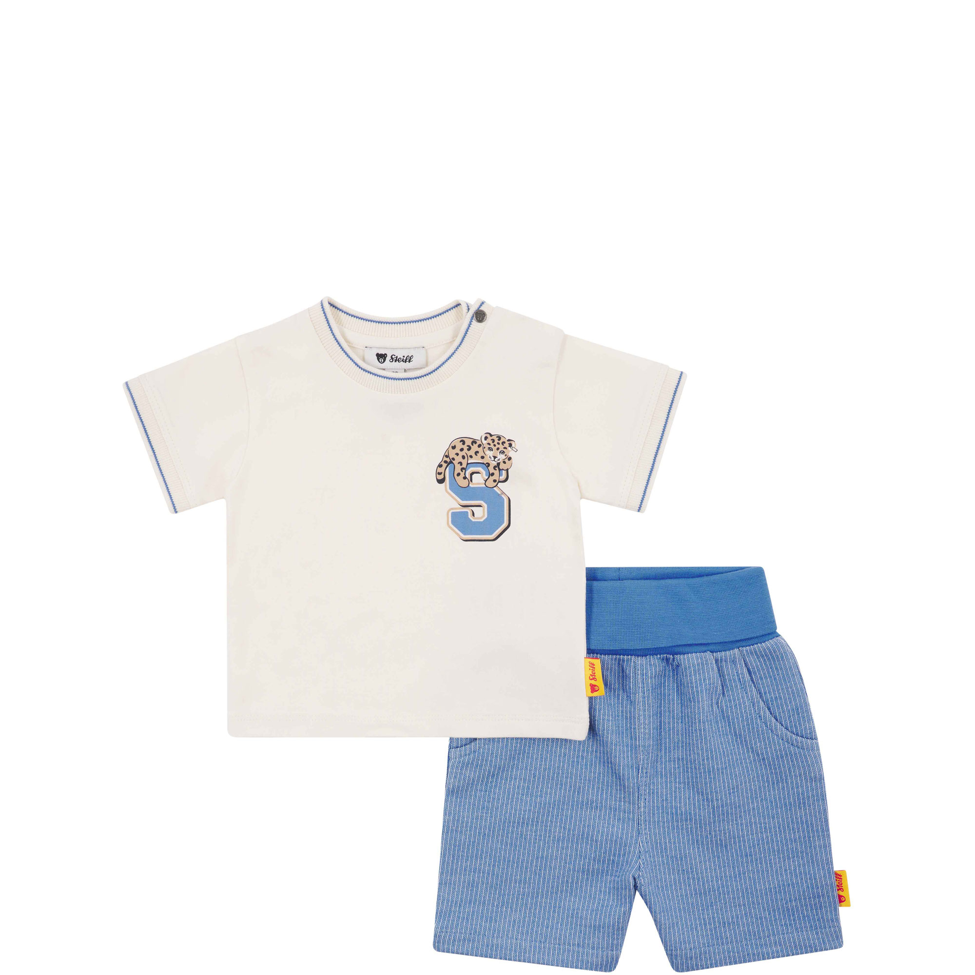 Leopard Logo T-Shirt & Striped Shorts Two-Piece Set