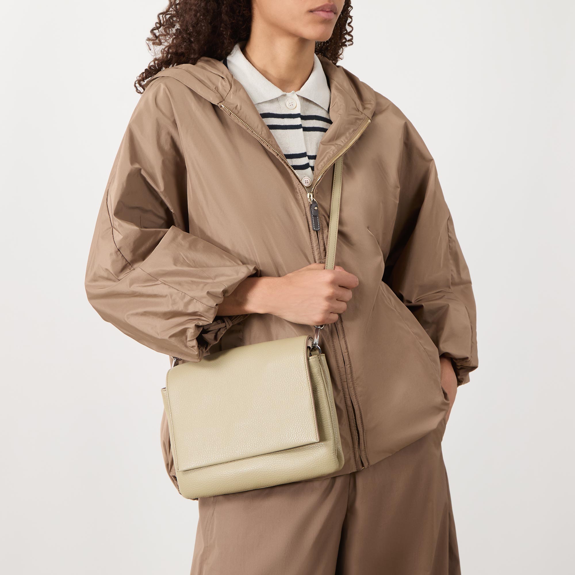 Three Flap Leather Crossbody Bag