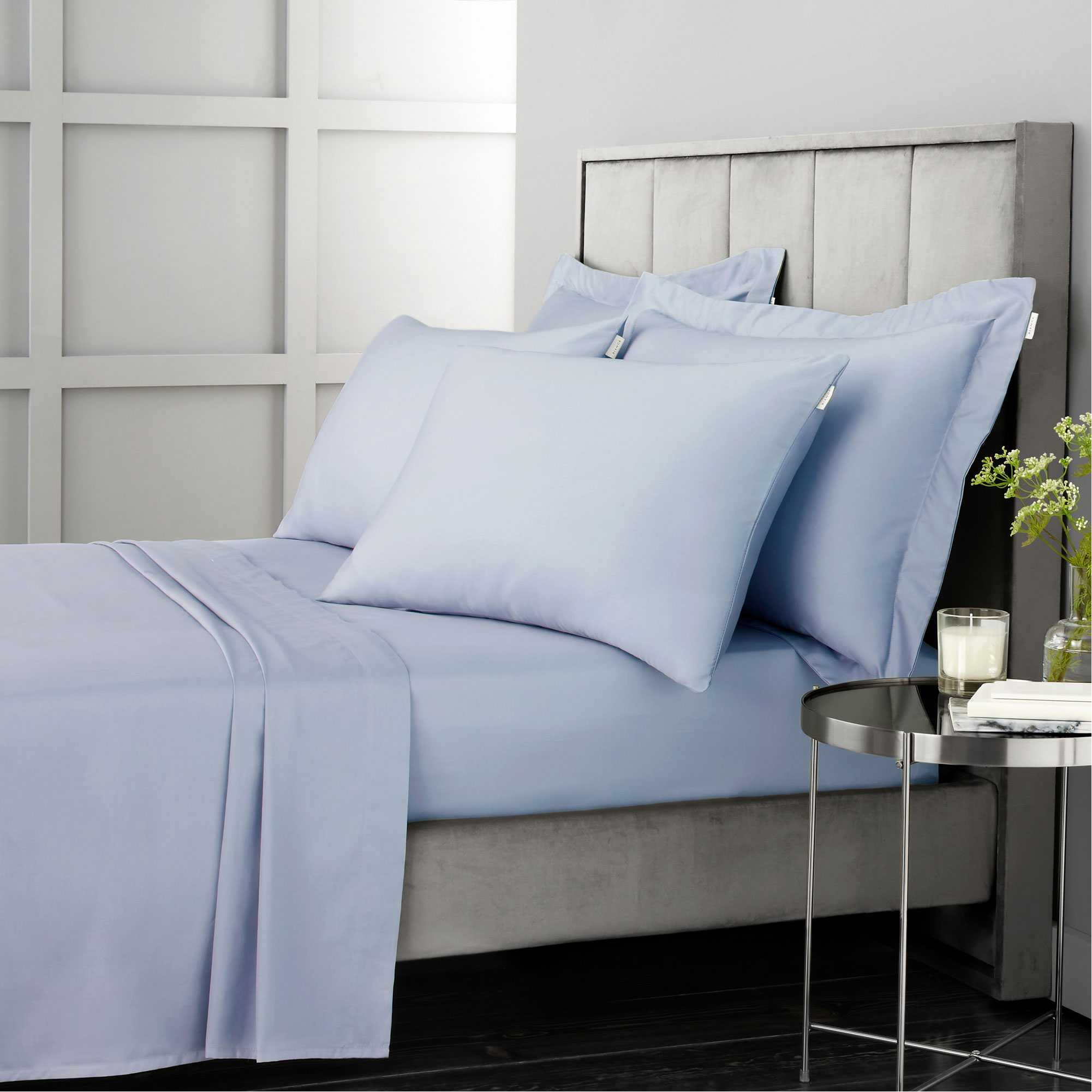 400 Thread Count Cotton Sateen Fitted Sheet Blue Sheets & Pillow Cases