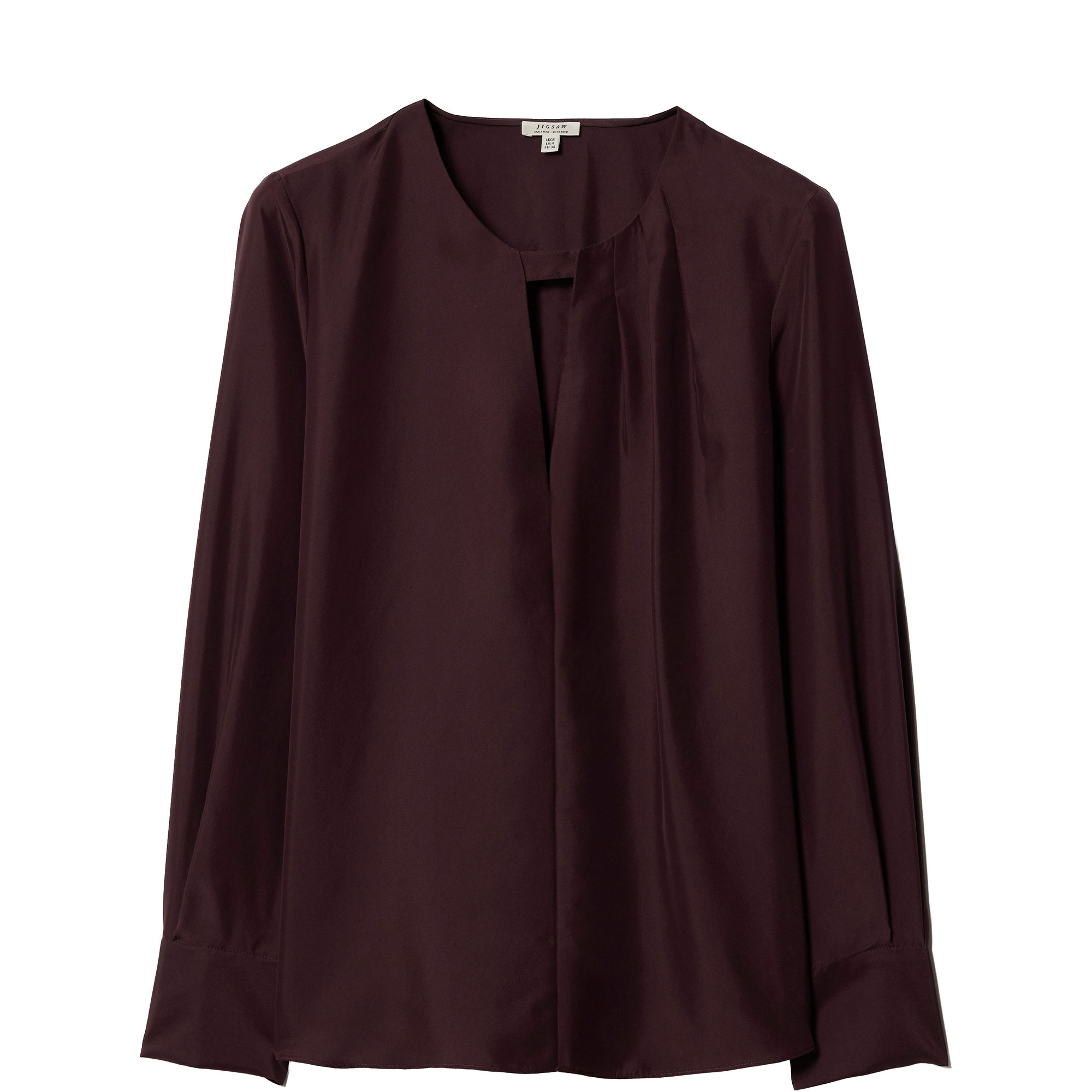 Pleated Keyhole Silk Blouse
