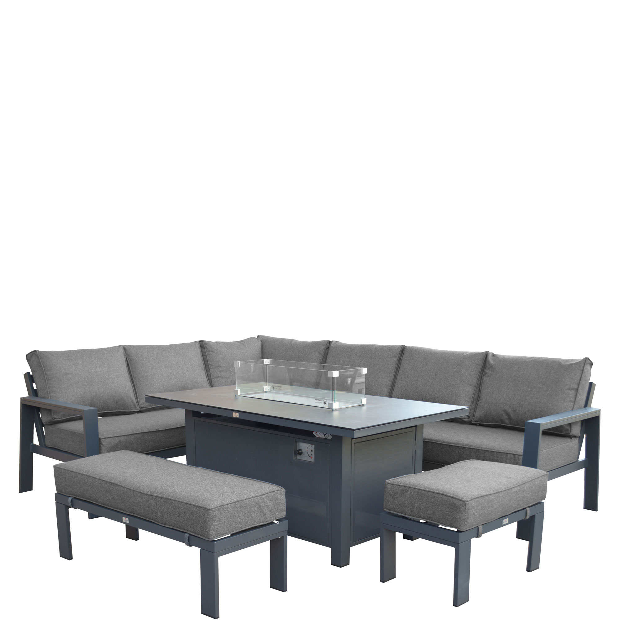 Costa Garden Corner 5-Piece Firepit Dining Set Charcoal