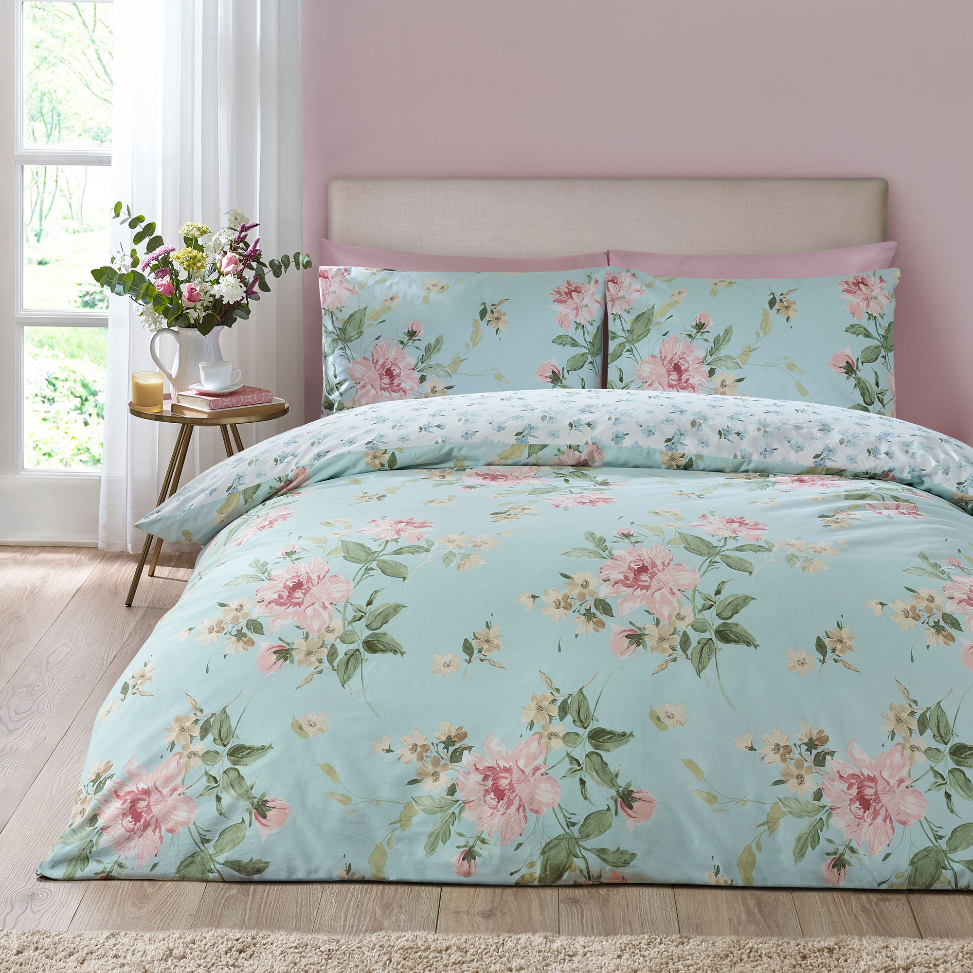 Avebury Floral Duvet Set Duck Egg