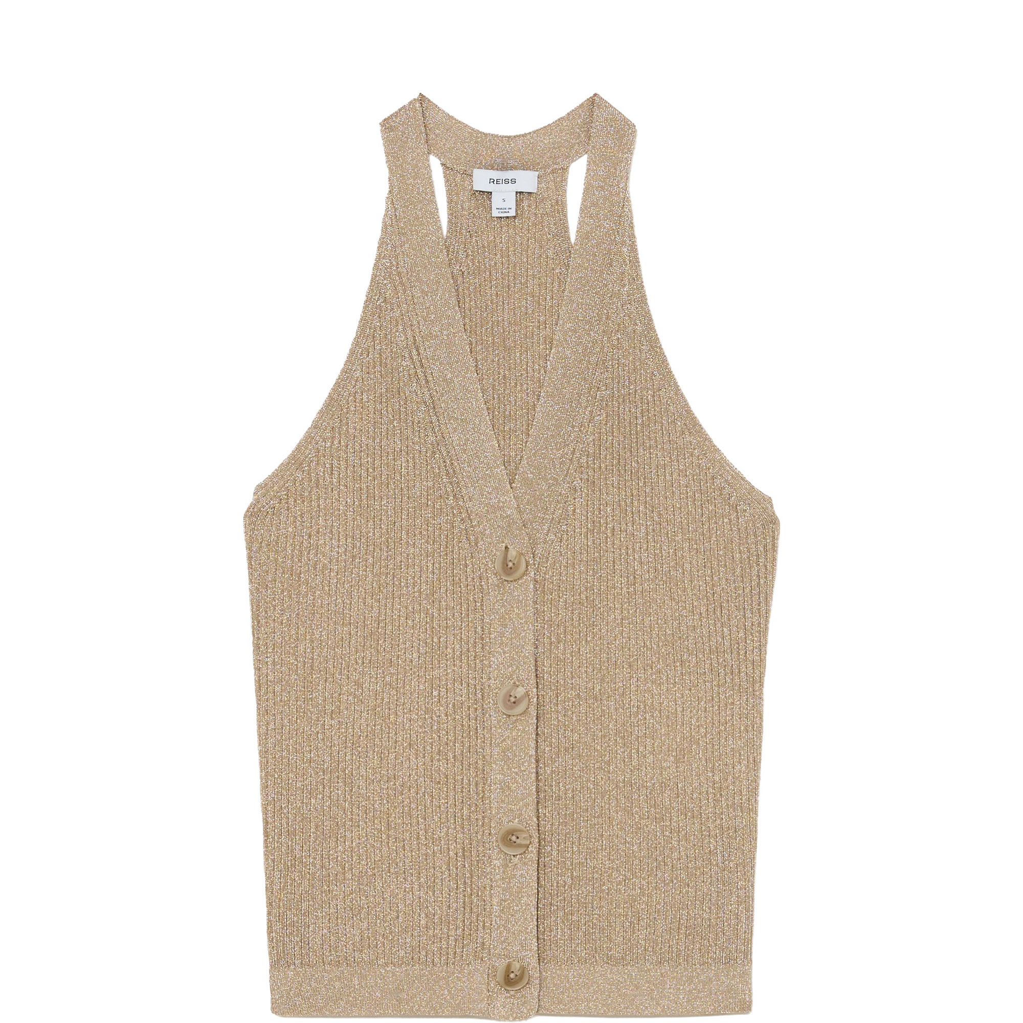 Lilana Metallic Rib-Knit Waistcoat