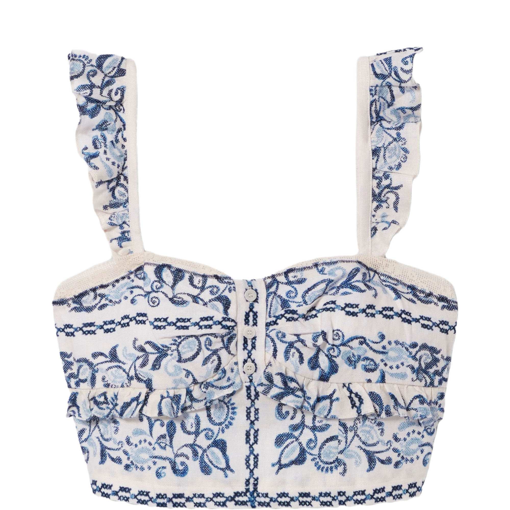 Ruffled Linen Bustier Top