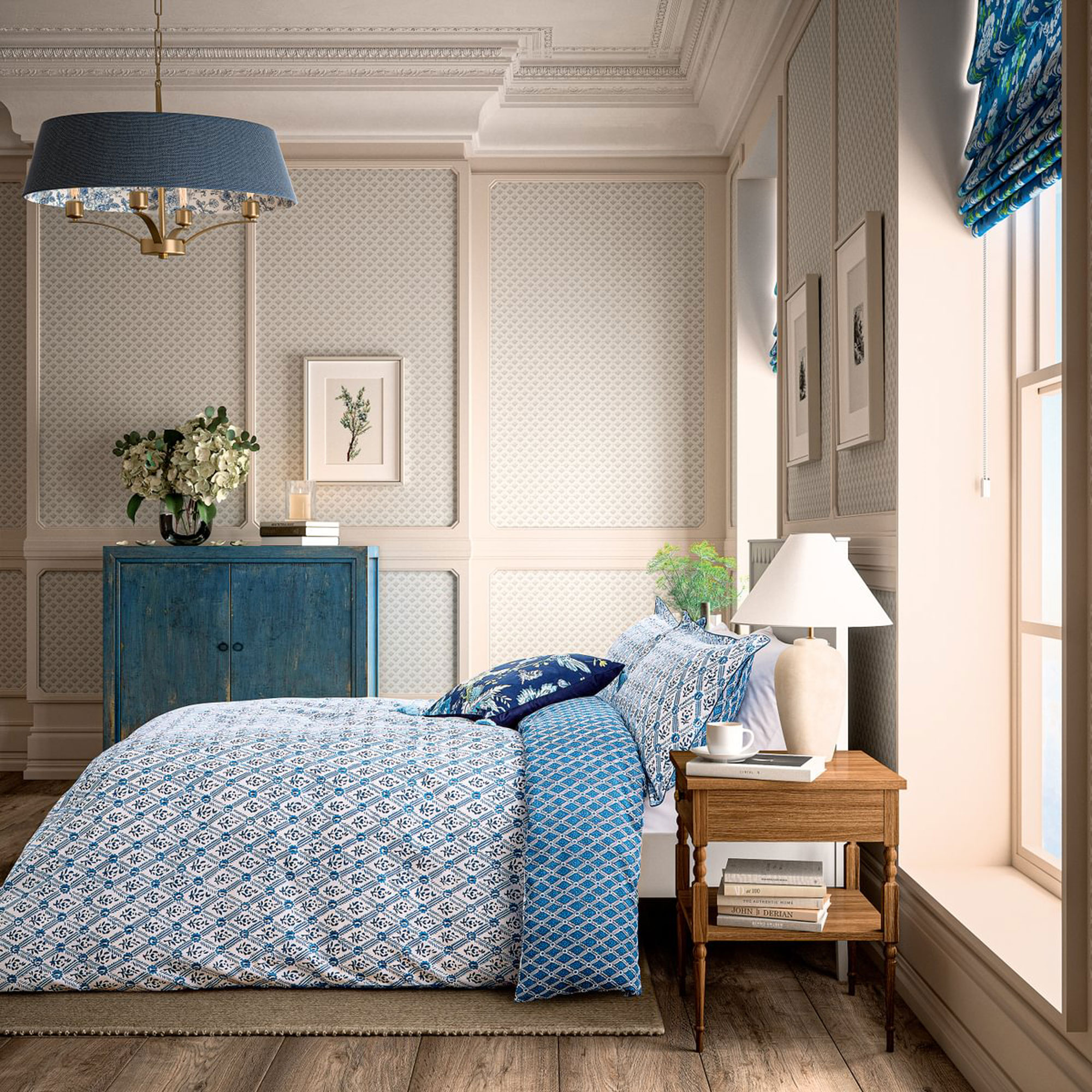 St Johns Trellis Duvet Set Blue