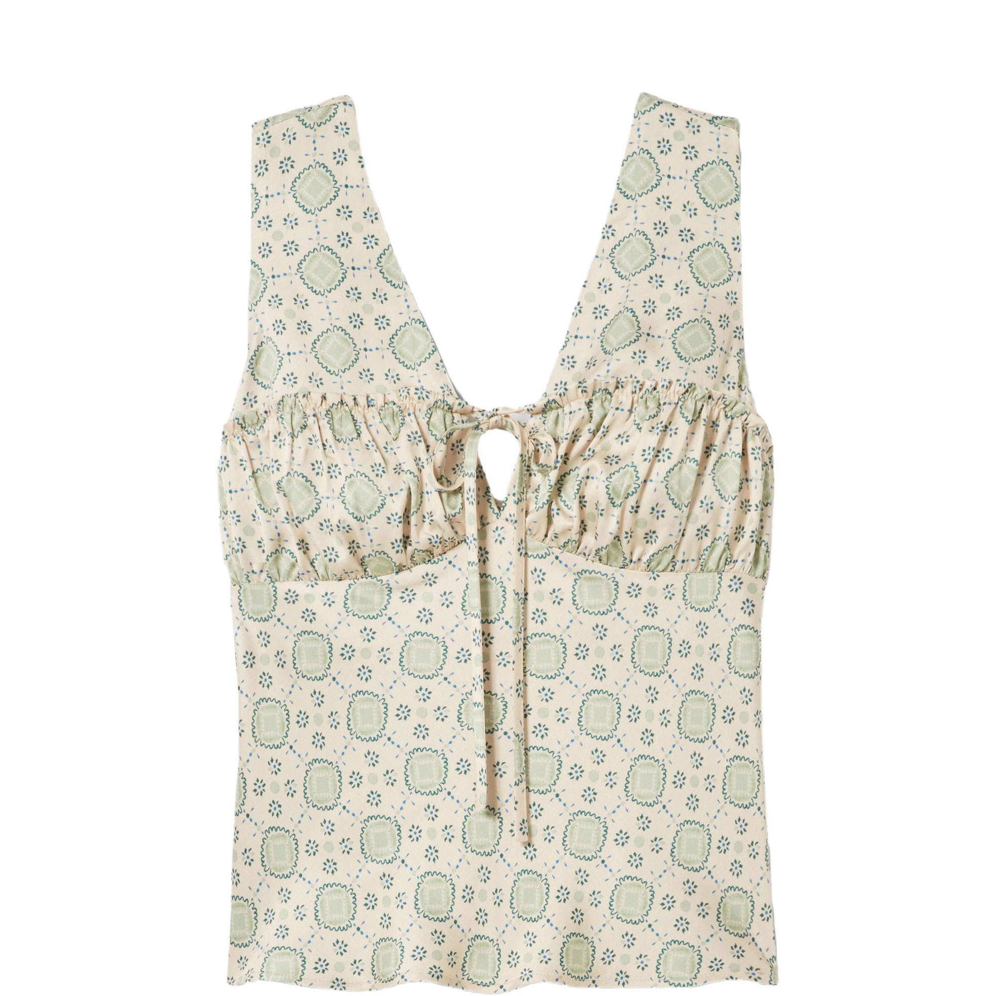 Printed Tie Front Top