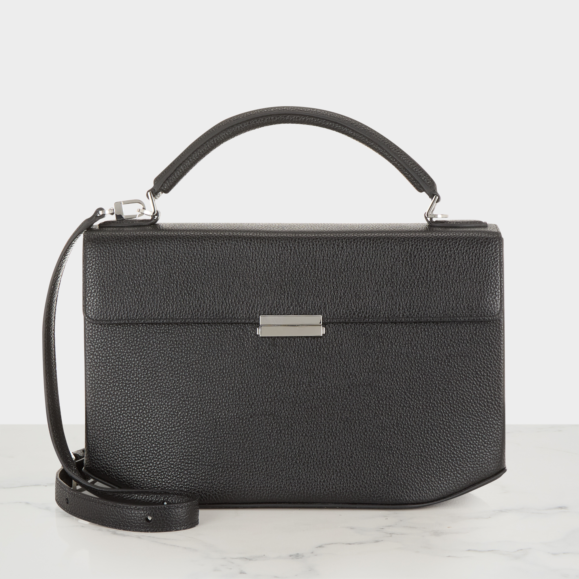 Clip Grained Leather Top Handle Bag