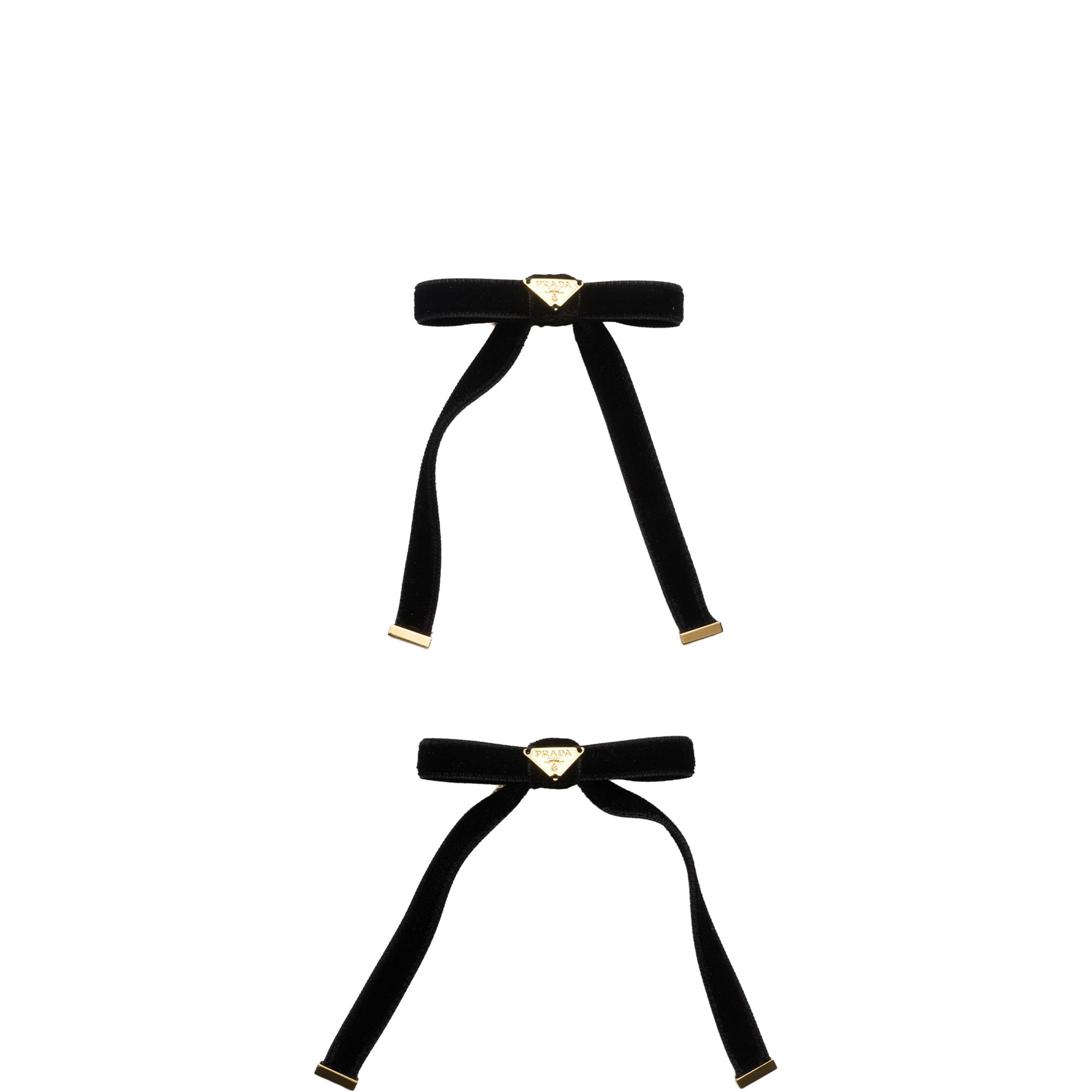 Triangle Logo Velvet Bow Hair Clip, Set of Two
